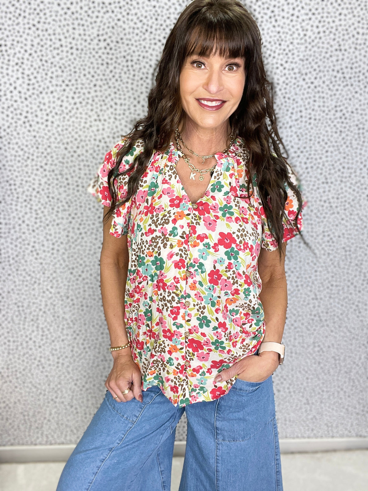 Floral Muse Double Wing Short Sleeve Top In 2 Colors *Final Sale*