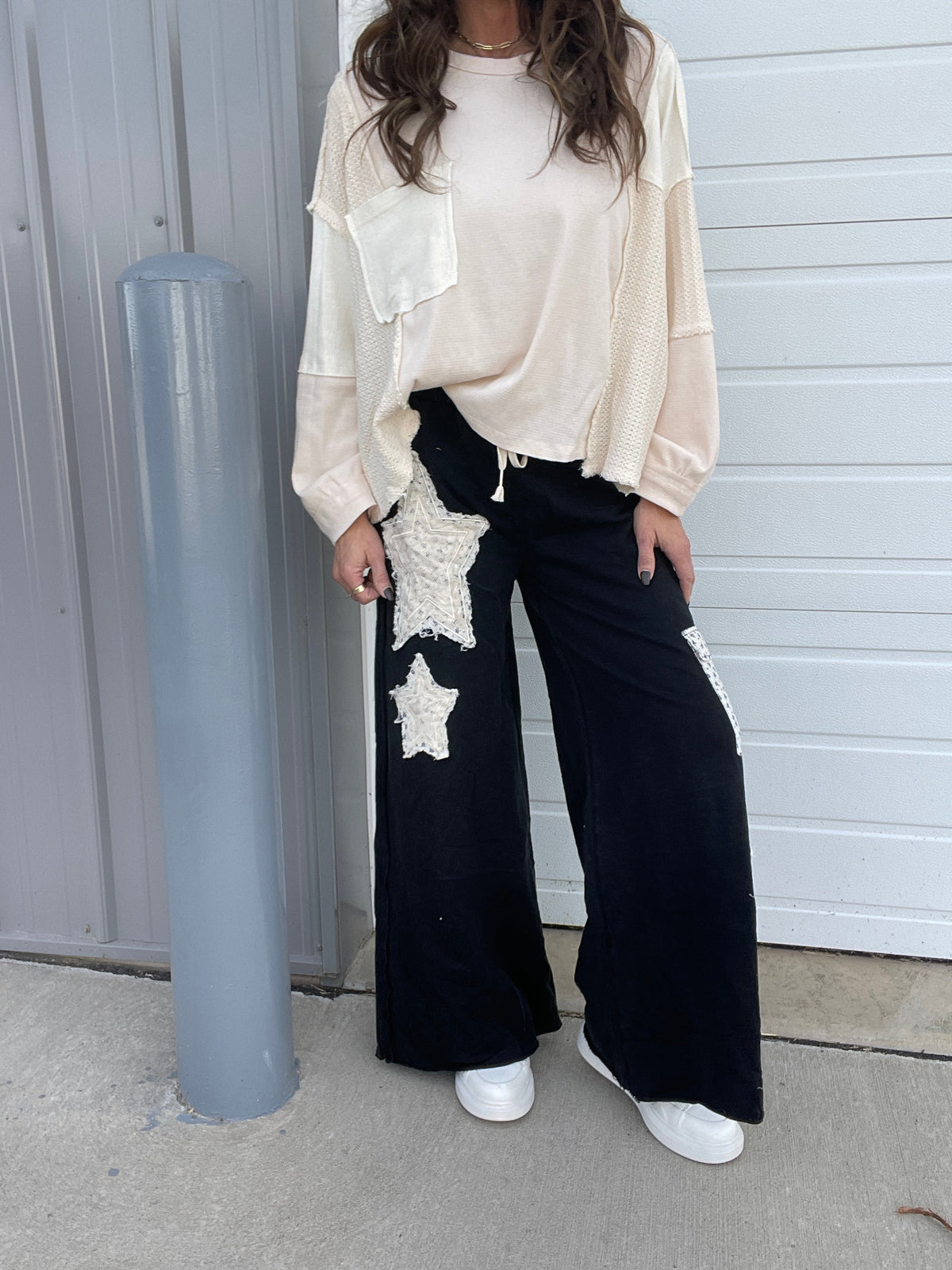 POL Star Light Star Bright Wide Leg Star Patch Pants In 2 Colors *Final Sale*