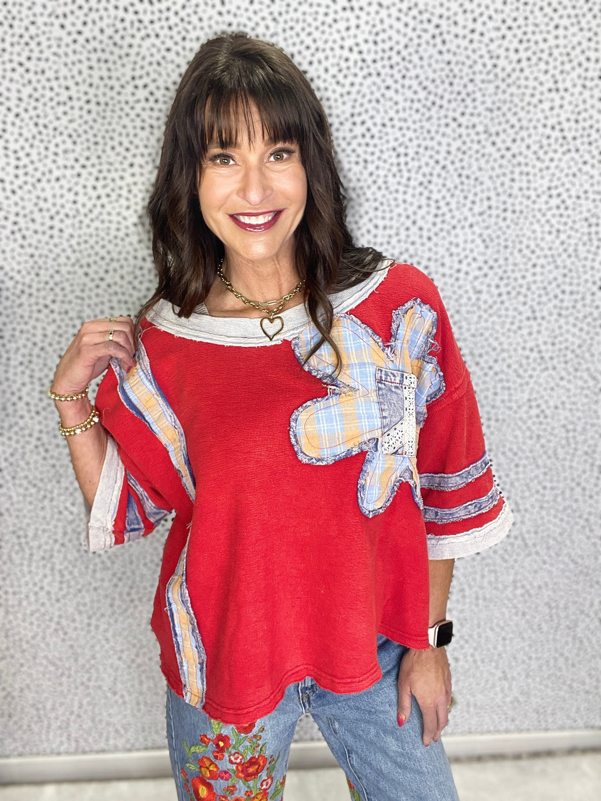 Oli & Hali Boho Bloom Patchwork Knit Top In 2 Colors