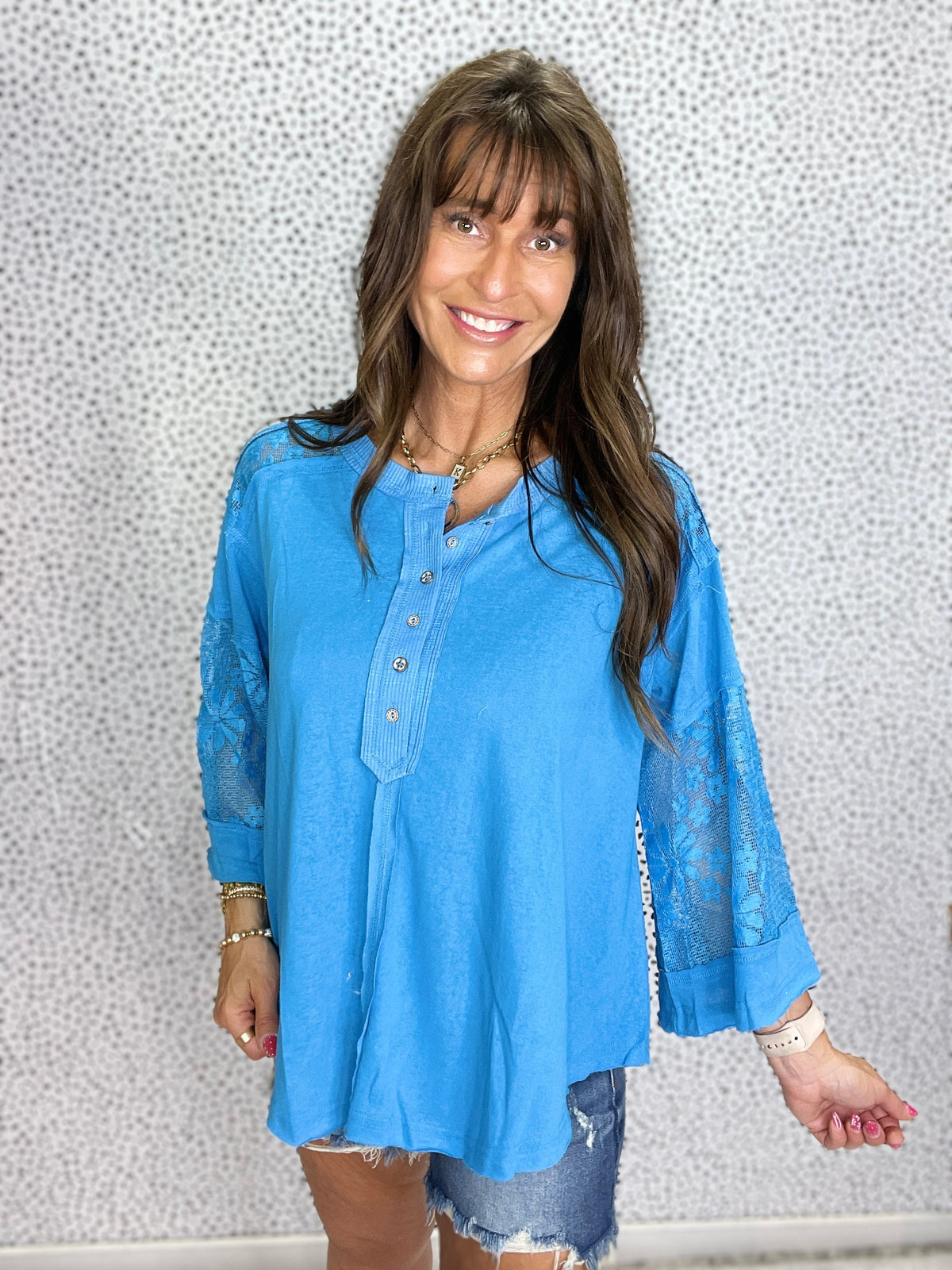 Pol Midnight Muse Lace Henley In 4 Colors