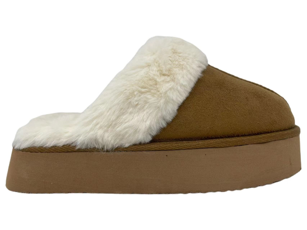 Luxe Relaxation Soft Faux Fur Lined Delaney Slippers In Tan *Final Sale*