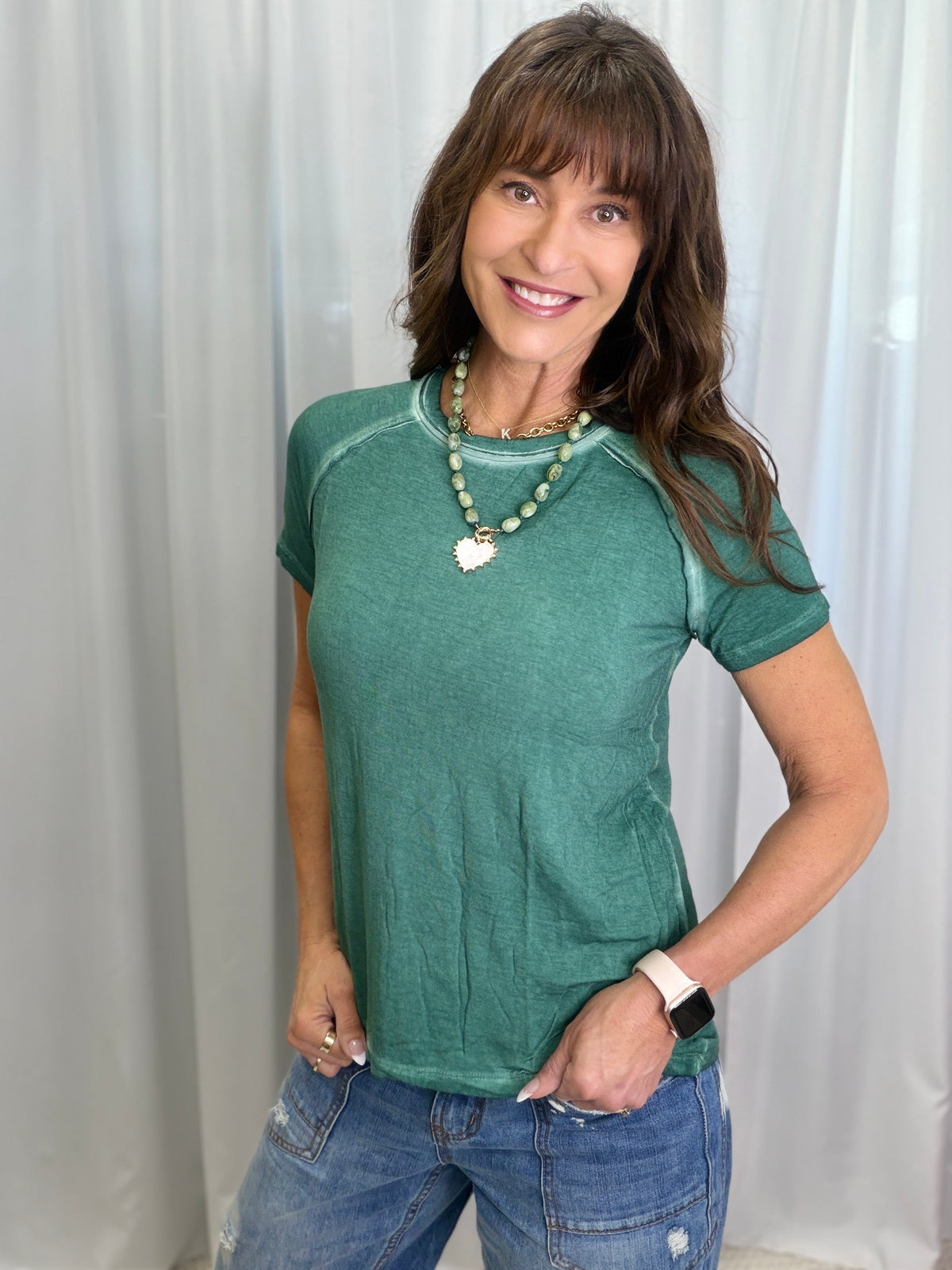 Everyday Essential Vintage Wash Tee In Emerald