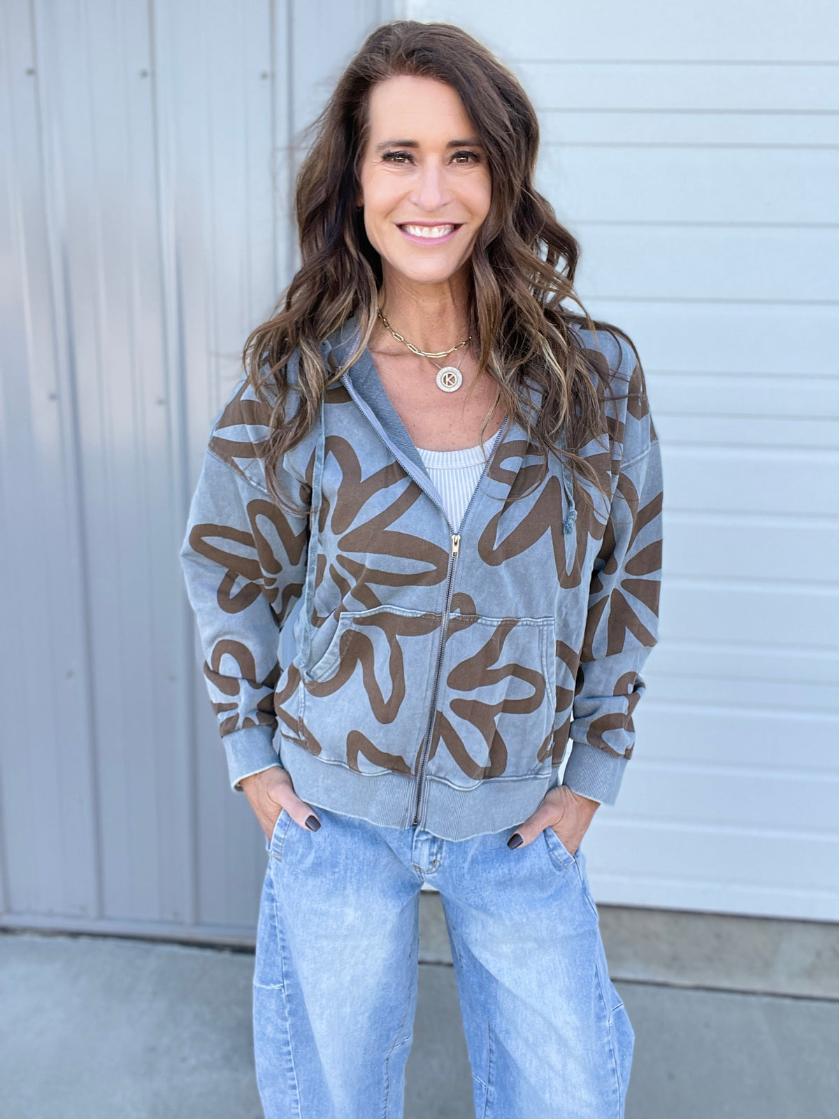 The Perfect Flower Print Zip Up Hoodie In 2 Colors