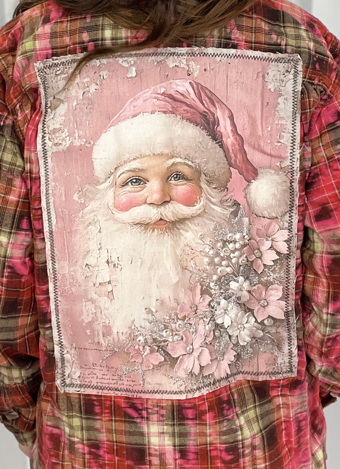 Vintage Flannel With Santa Bling