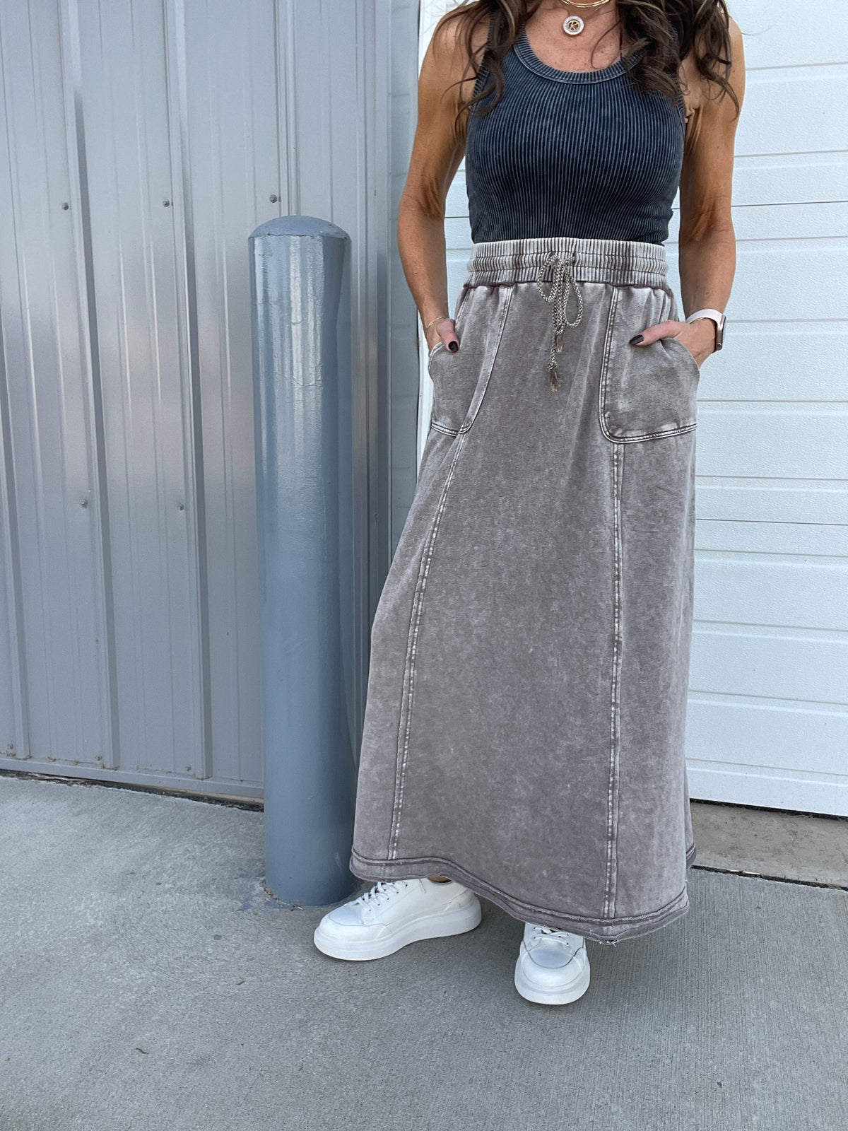 Coming Through Mineral Washed Skirt In 3 Colors: Camel, Mocha, Olive *Final Sale*