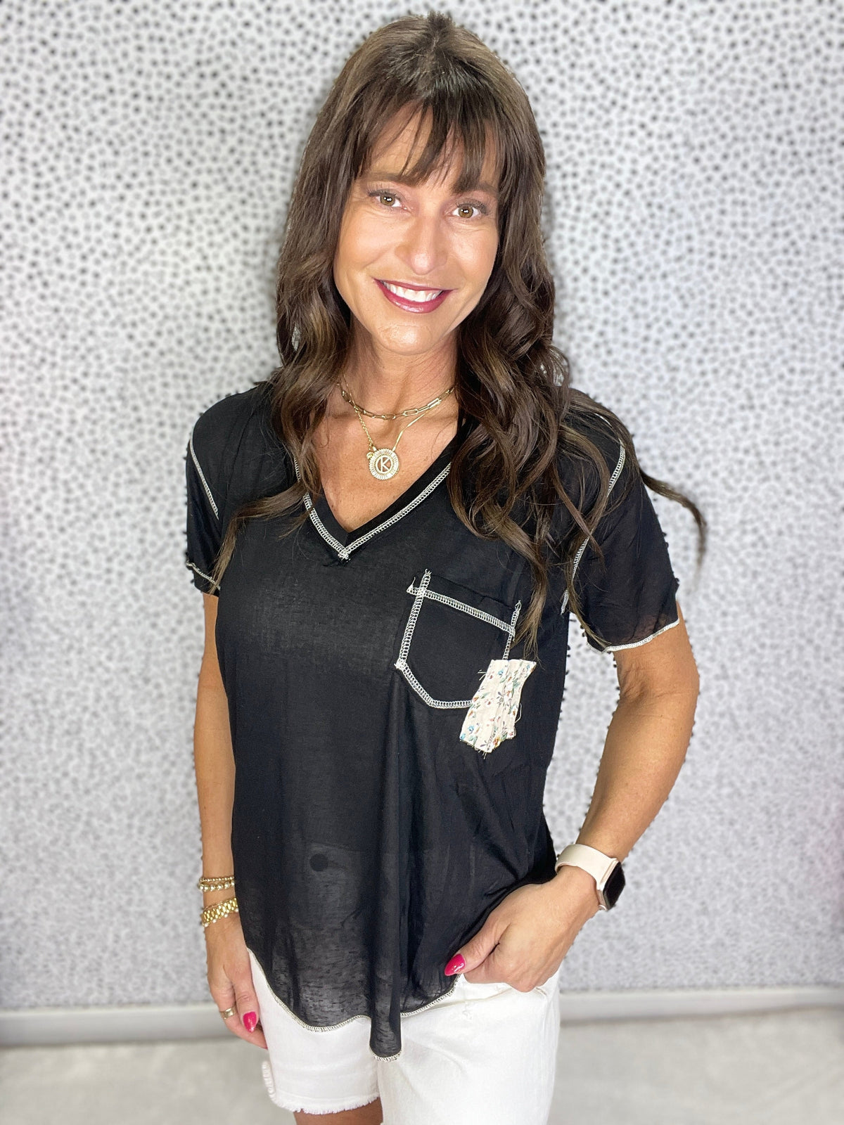 POL Living Free V-Neck Short Sleeve Double Pocket Top In 5 Colors