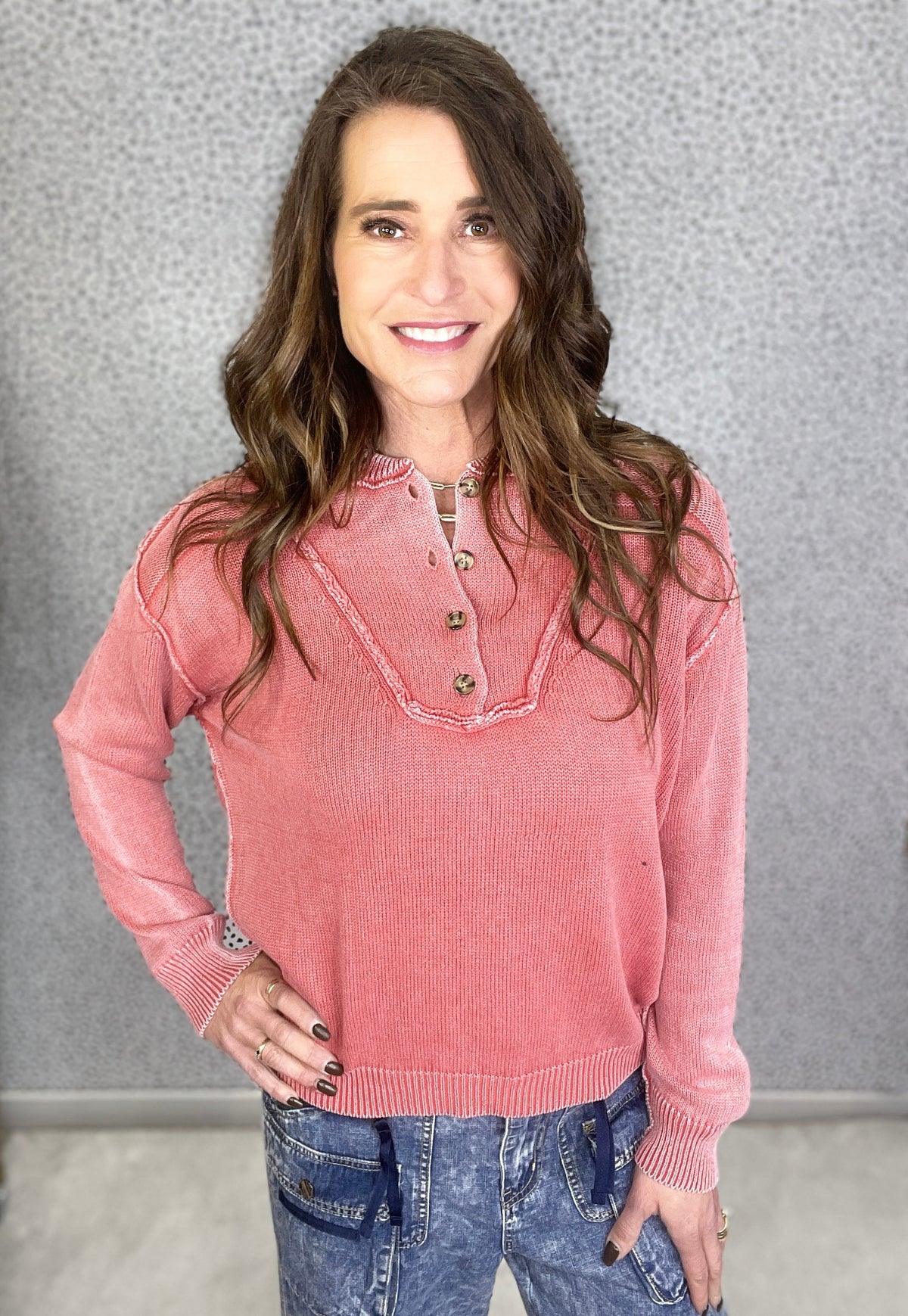 Sands Of Time Washed Out Knit Sweater Pullover In 2 Colors