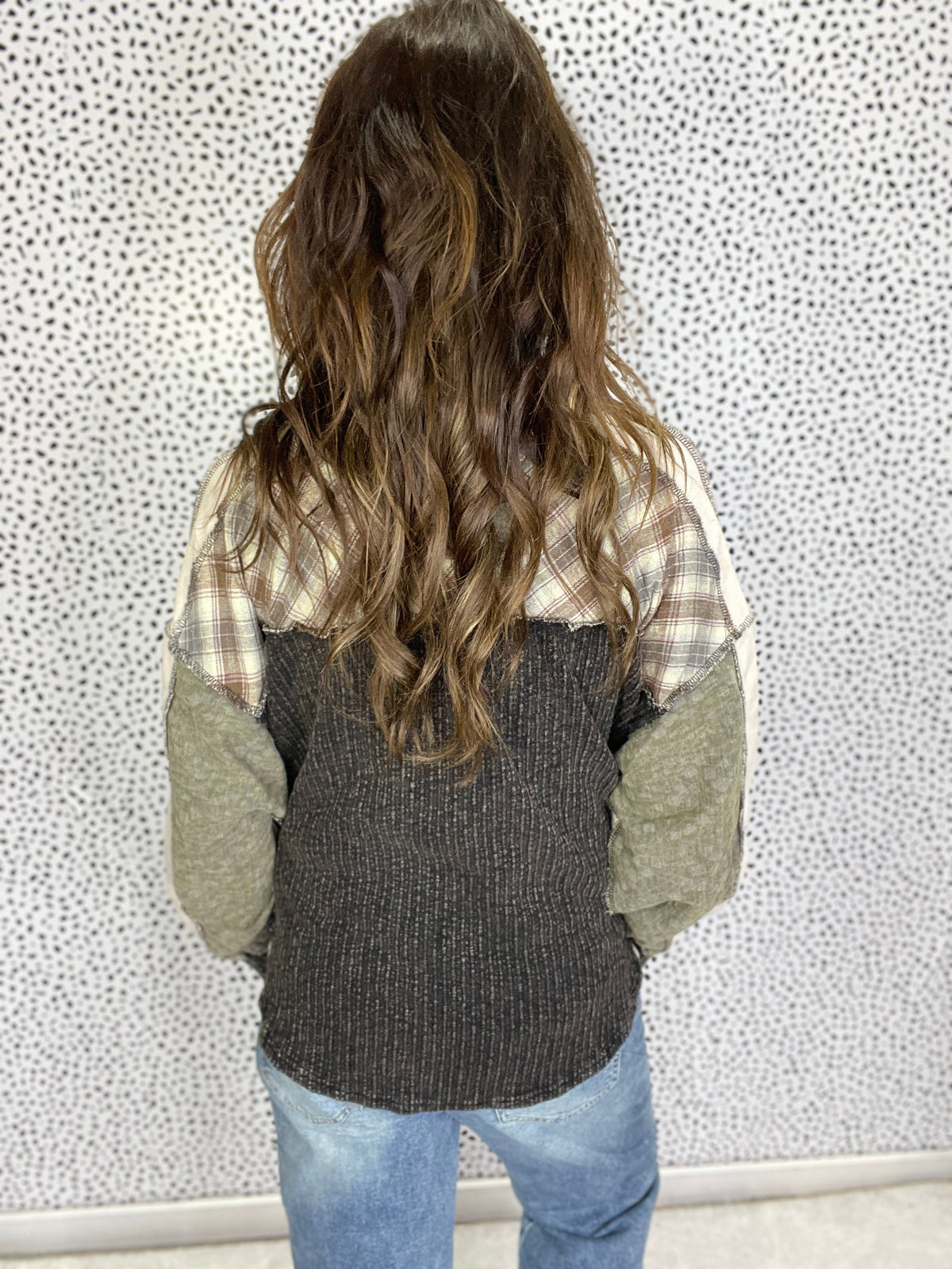 Oli & Hali Many Places Washed Plaid Mix Oversize Top In Black
