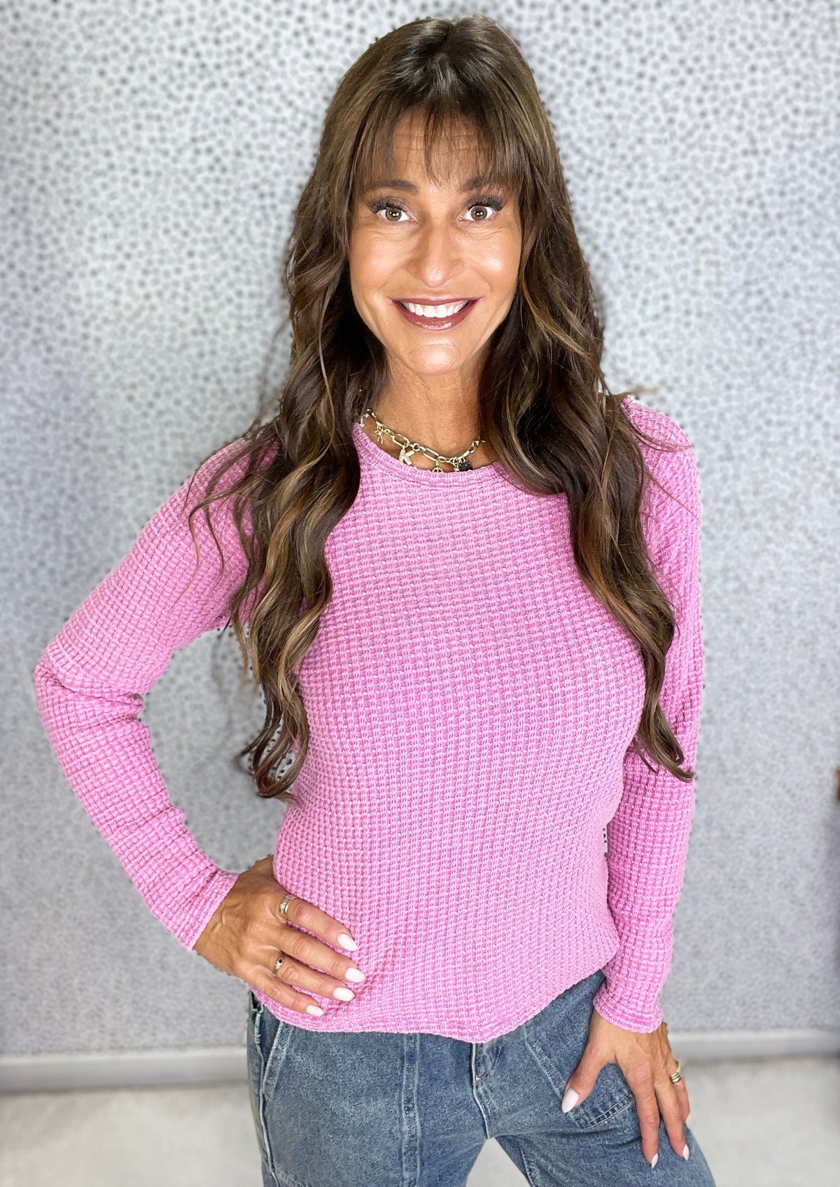 Just Being Me Waffle Long Sleeve Top In 2 Colors *Final Sale*