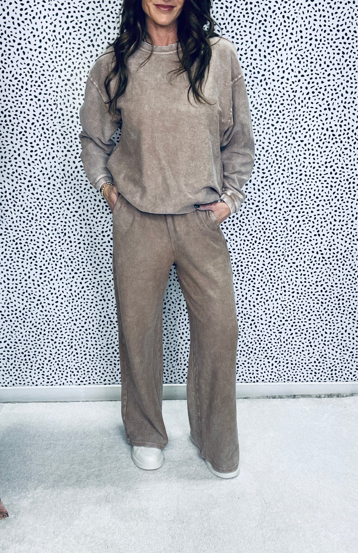 Snow Washed Corded Straight Leg Pants In 3 Colors