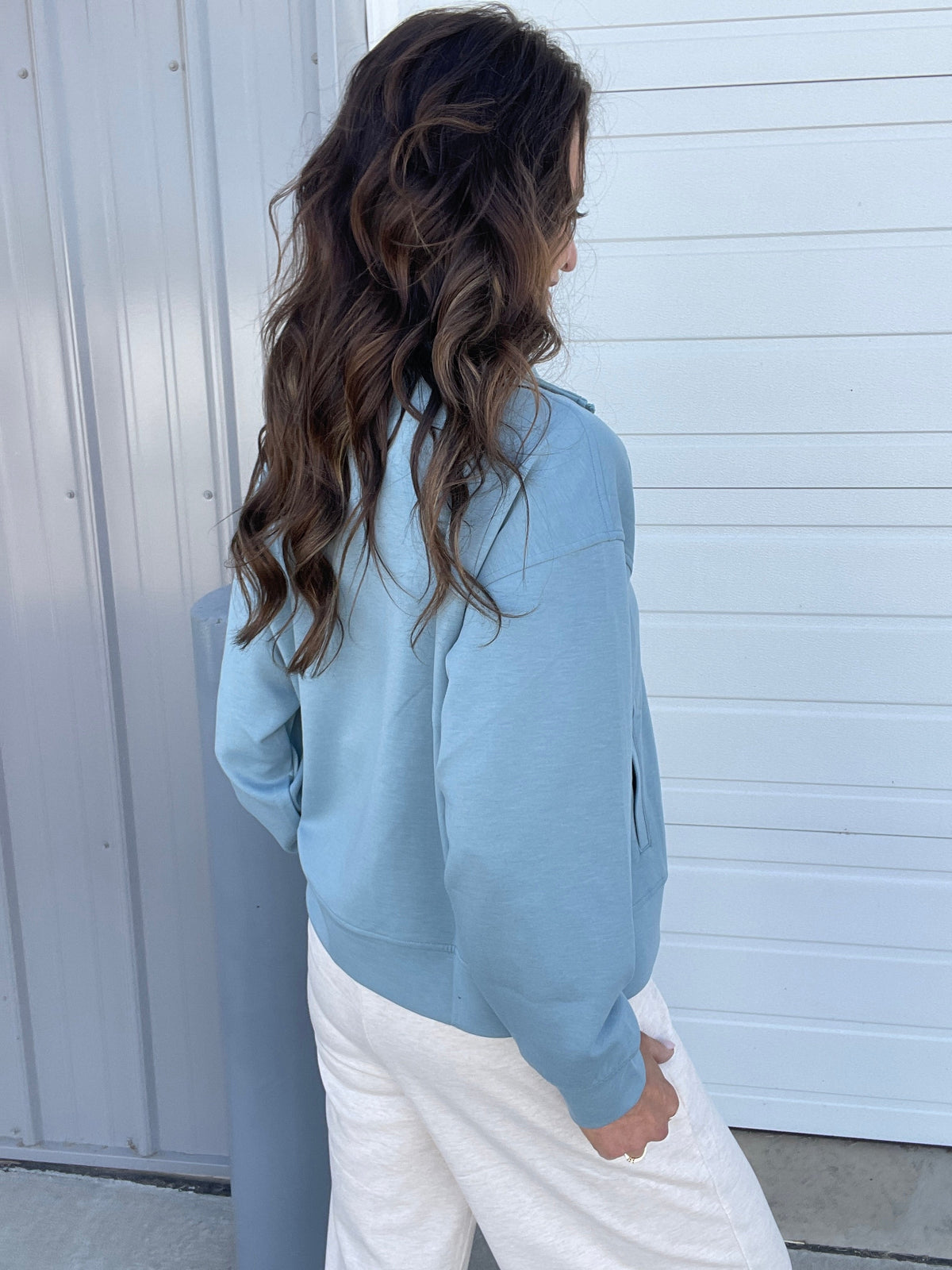 Clearing The Air Scuba Half Zip Pullover In 3 Colors: Beige, Green, Blue Grey *Final Sale*