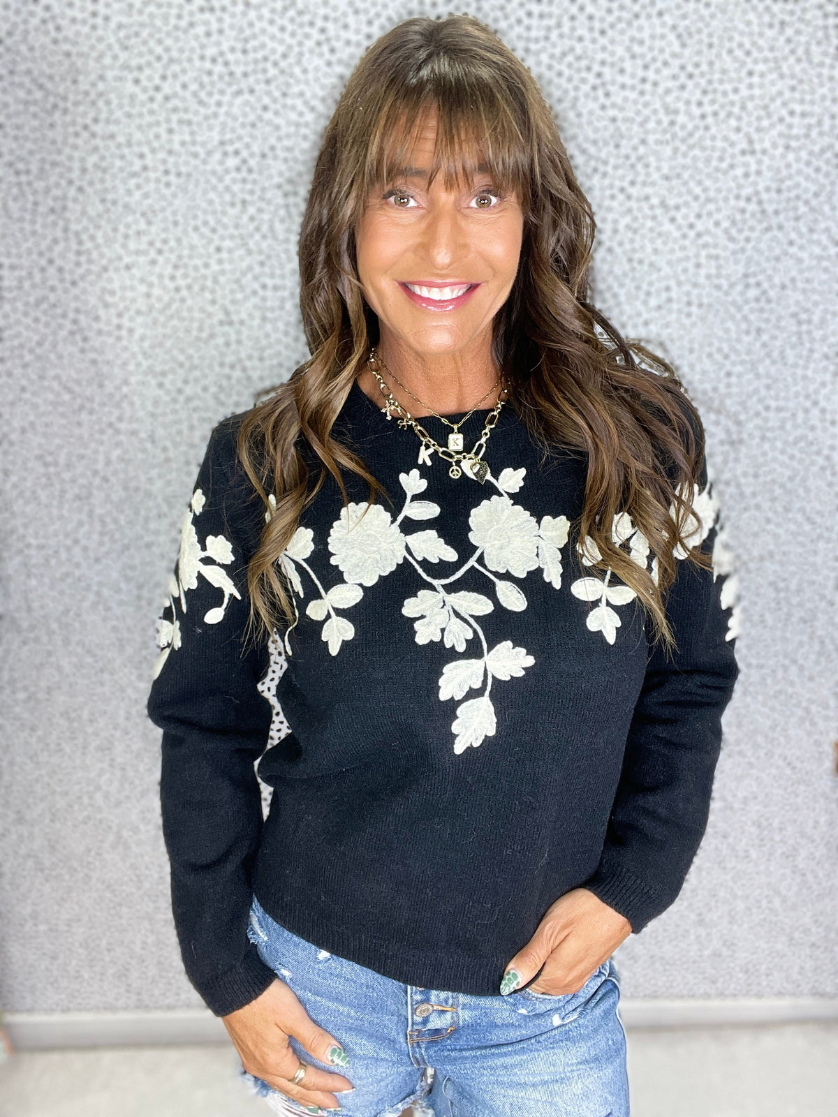 Midnight Bloom Embroidered Sweater