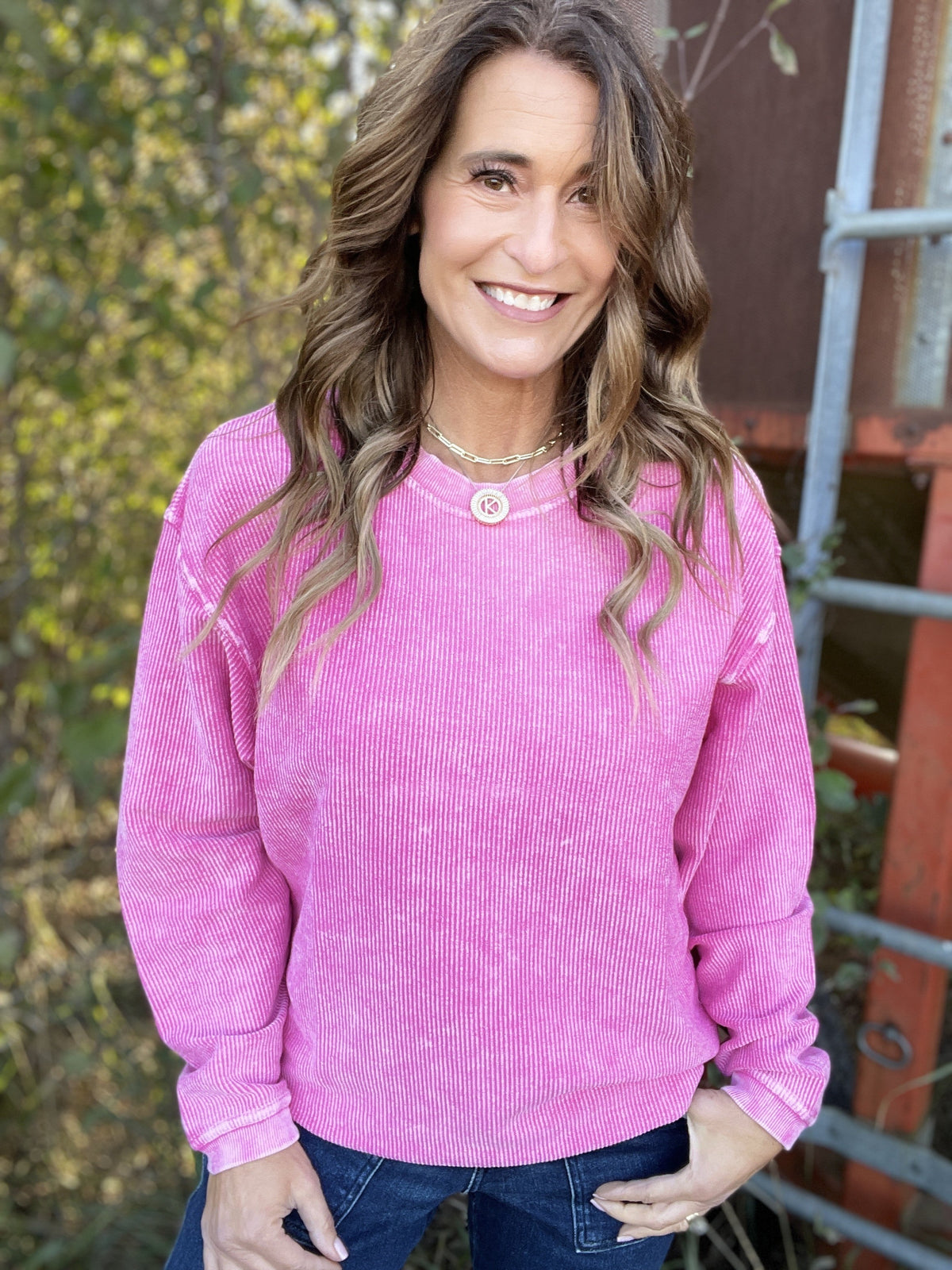 Snow Washed Essential Corded Crew Sweatshirt in Royal