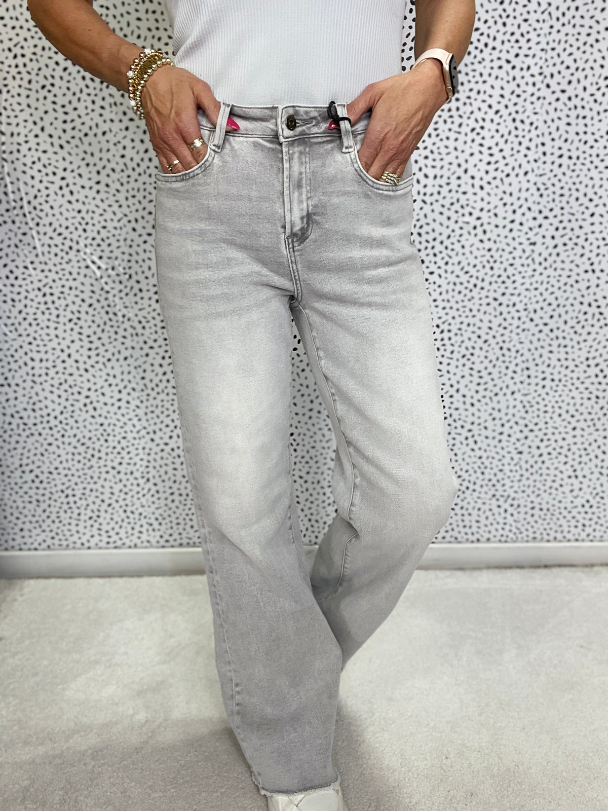 Mica Cherice Super High Wide Leg With Raw Hem Jeans 442 In Grey *Final Sale*