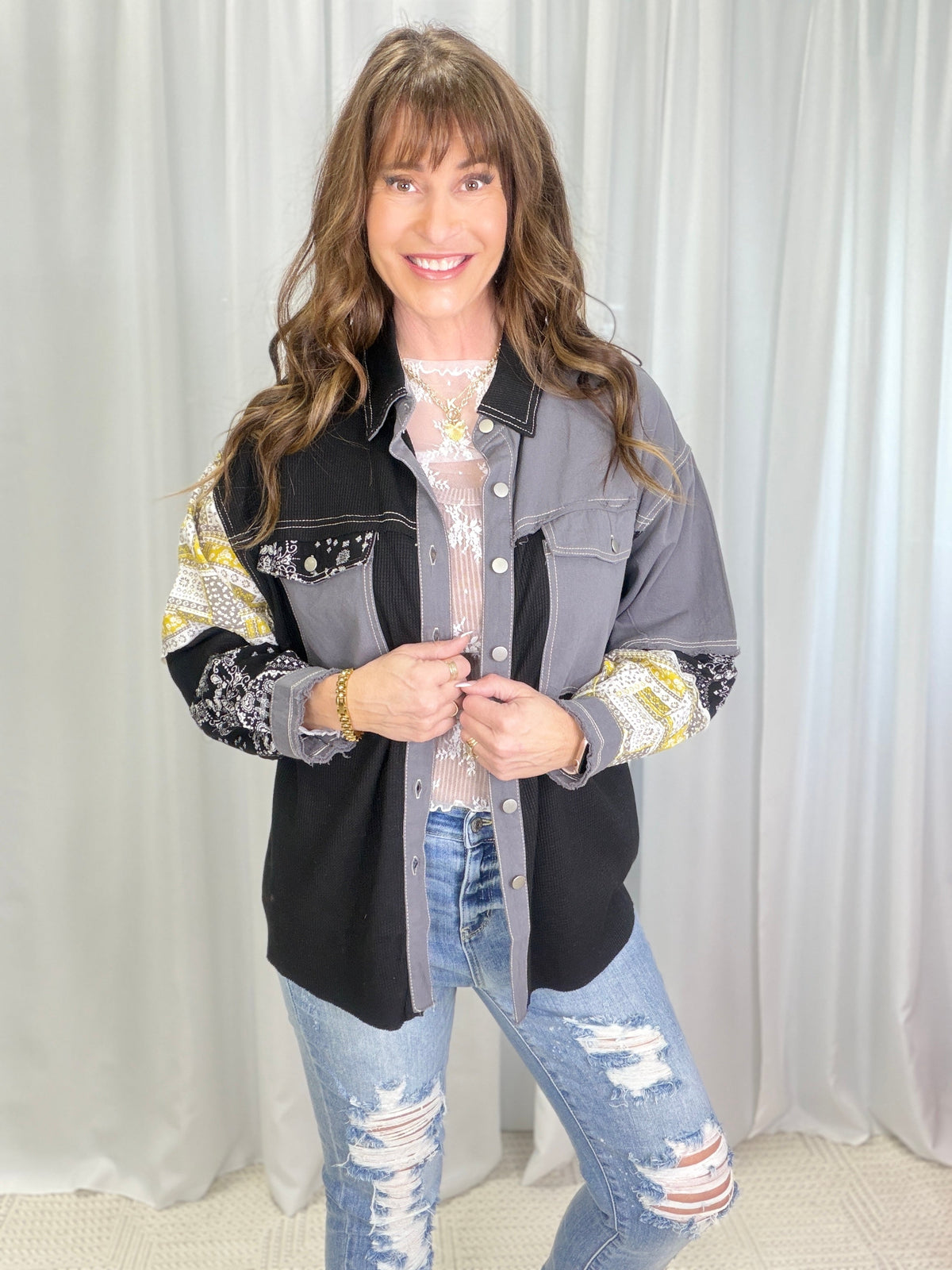 POL Sassy Look Oversized Patch Work Top In 6 Colors *Final Sale*