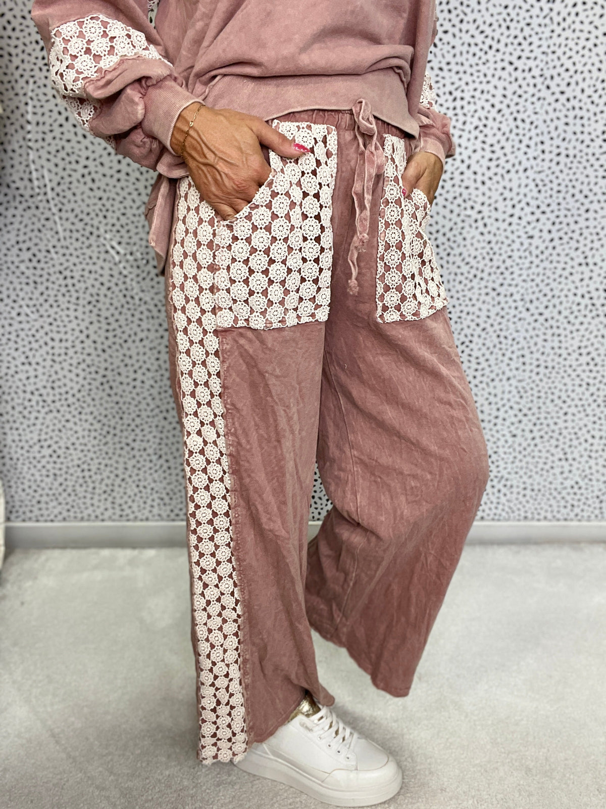 Mineral Wash Floral Daisy Trim Pants In 6 Colors