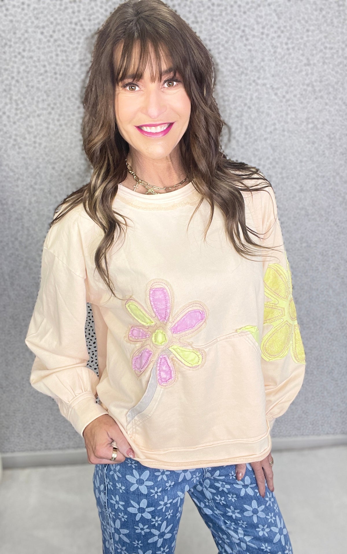 So Full Of Joy Flower Patch Terry Pullover In 3 Colors