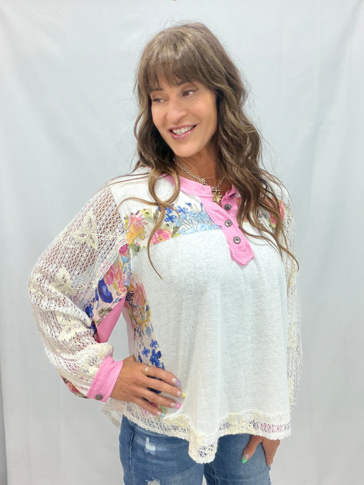 Meadow Daydream Patchwork Henley in 3 Colors