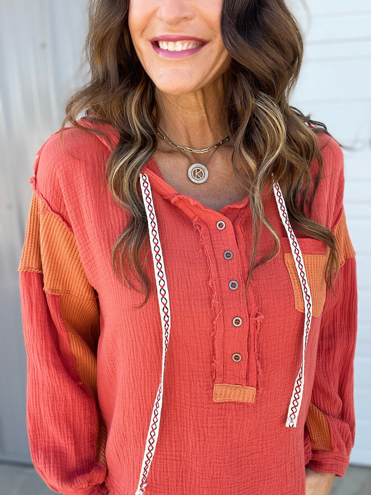 Pol Twenty Questions Woven Hoodie Top In Sunset *Final Sale*