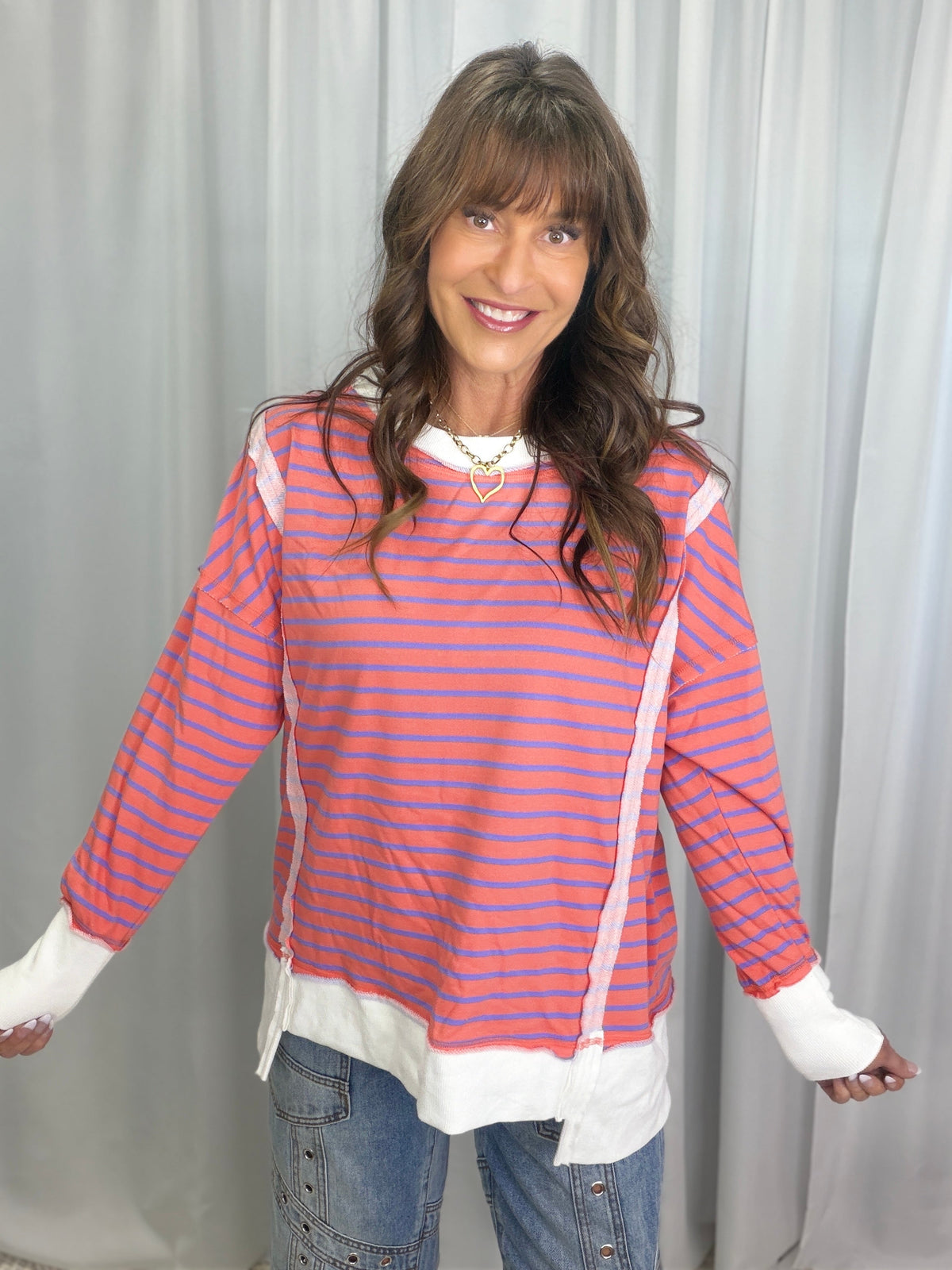 Take It On Long Sleeve Striped Knit Top In Coral *Final Sale*