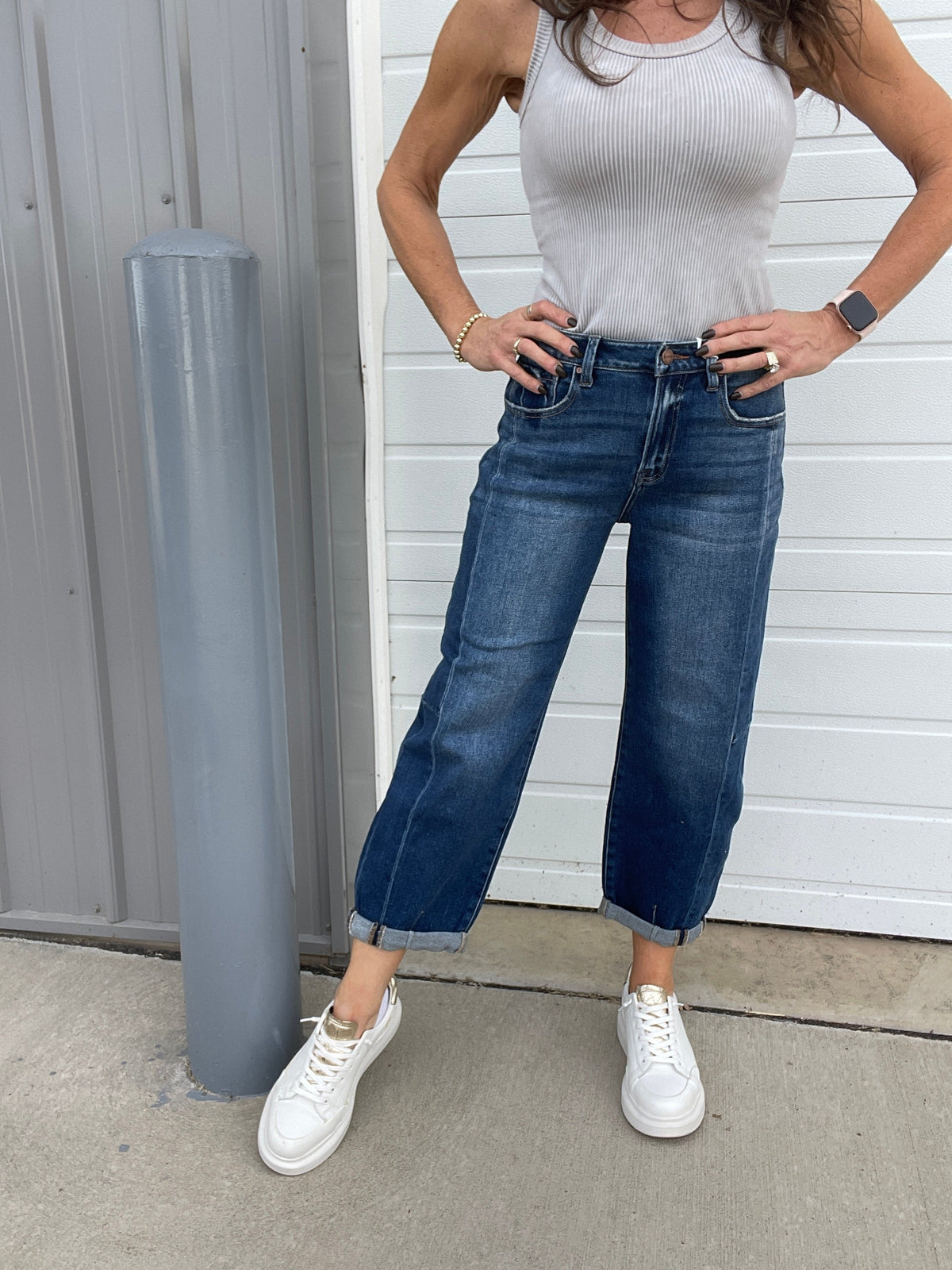 Risen Katelyn Slimming Seamed Barrel Jeans 933 In Dark & Medium