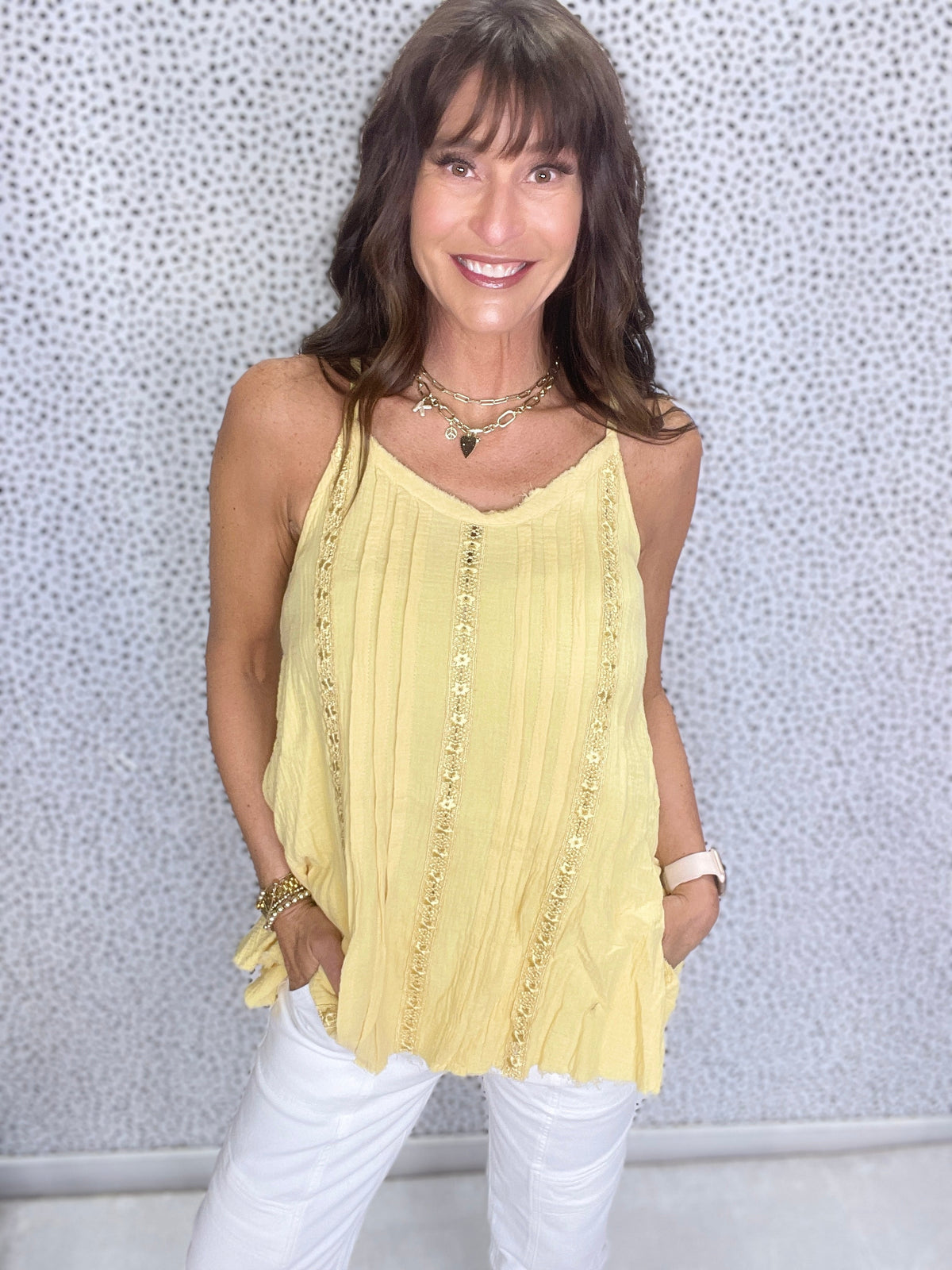 Pol Taking It Easy Adjustable Strap Gauze Tank Top In 2 Colors *Final Sale*