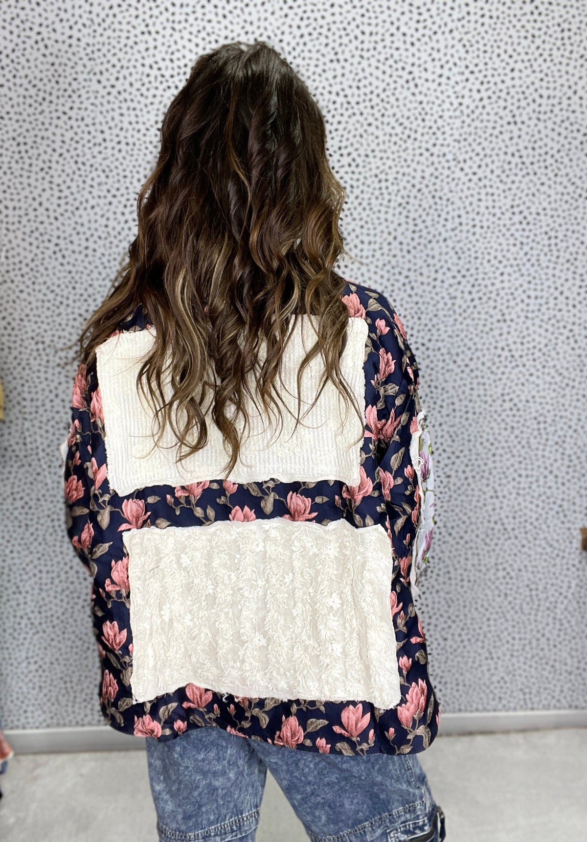 POL Talk To Me Contrast Floral Paneled Shacket *Final Sale*