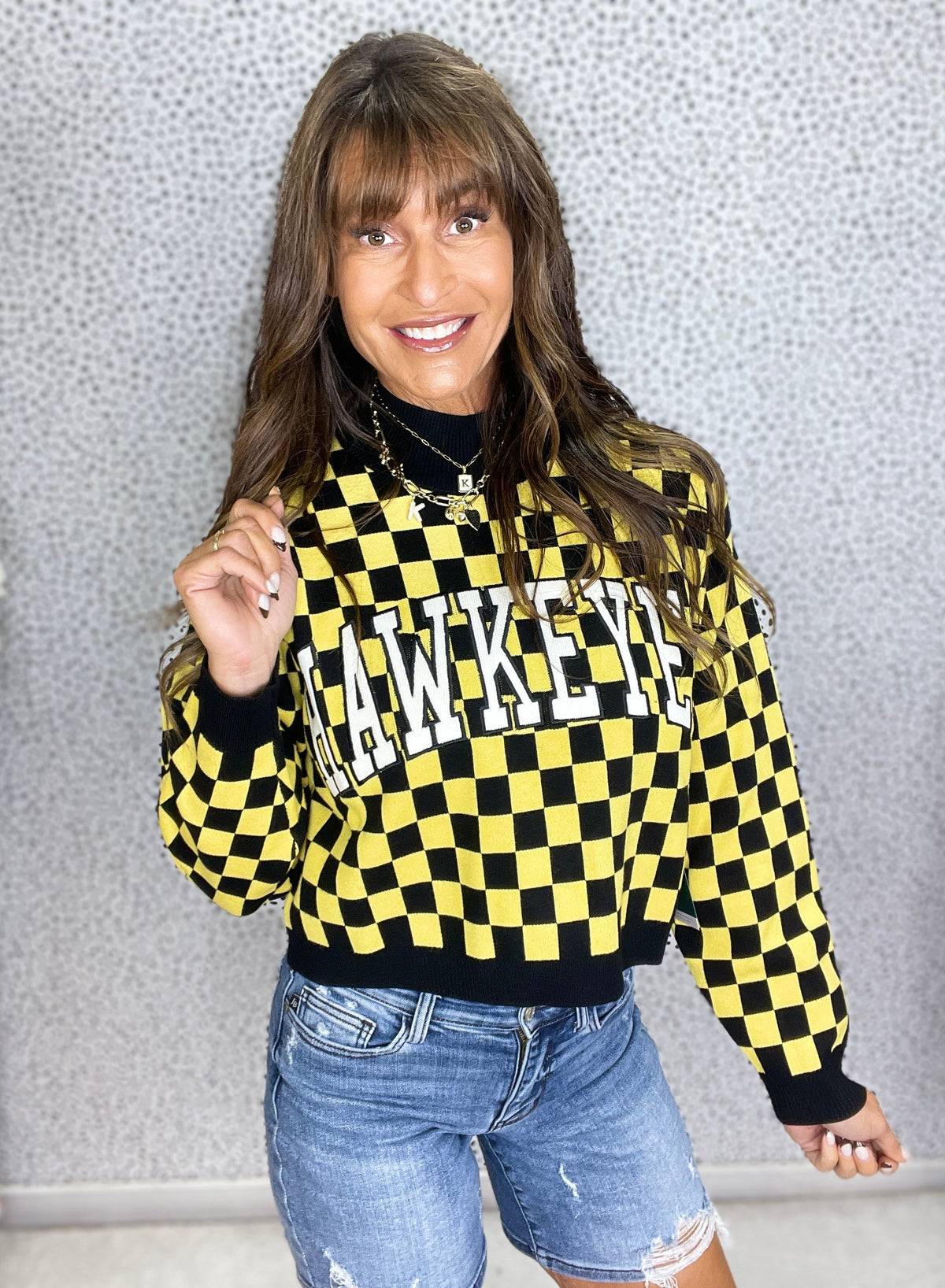 Iowa Checkerboard Crew Sweater