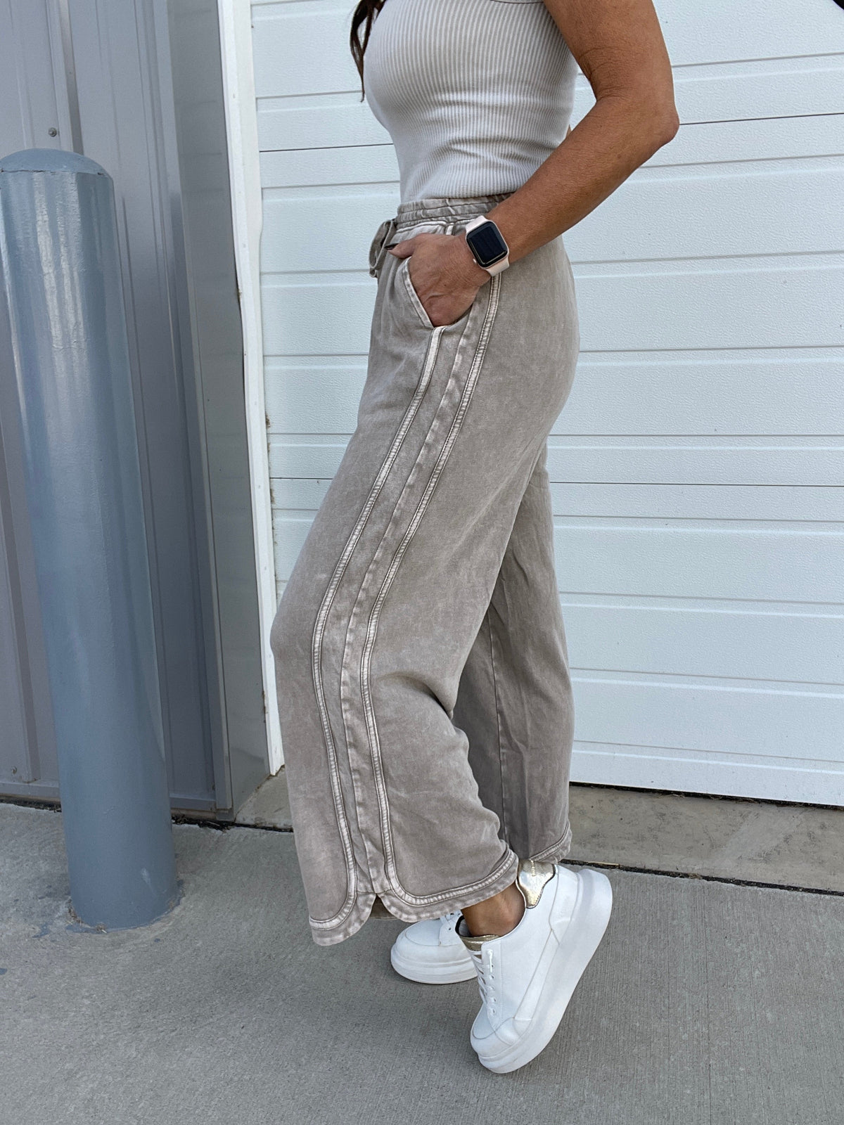 Another Level Terry Knit Pants In 7 Colors: Ash, Denim, Olive, Mustard, Mocha, Wine, Green *Final Sale*