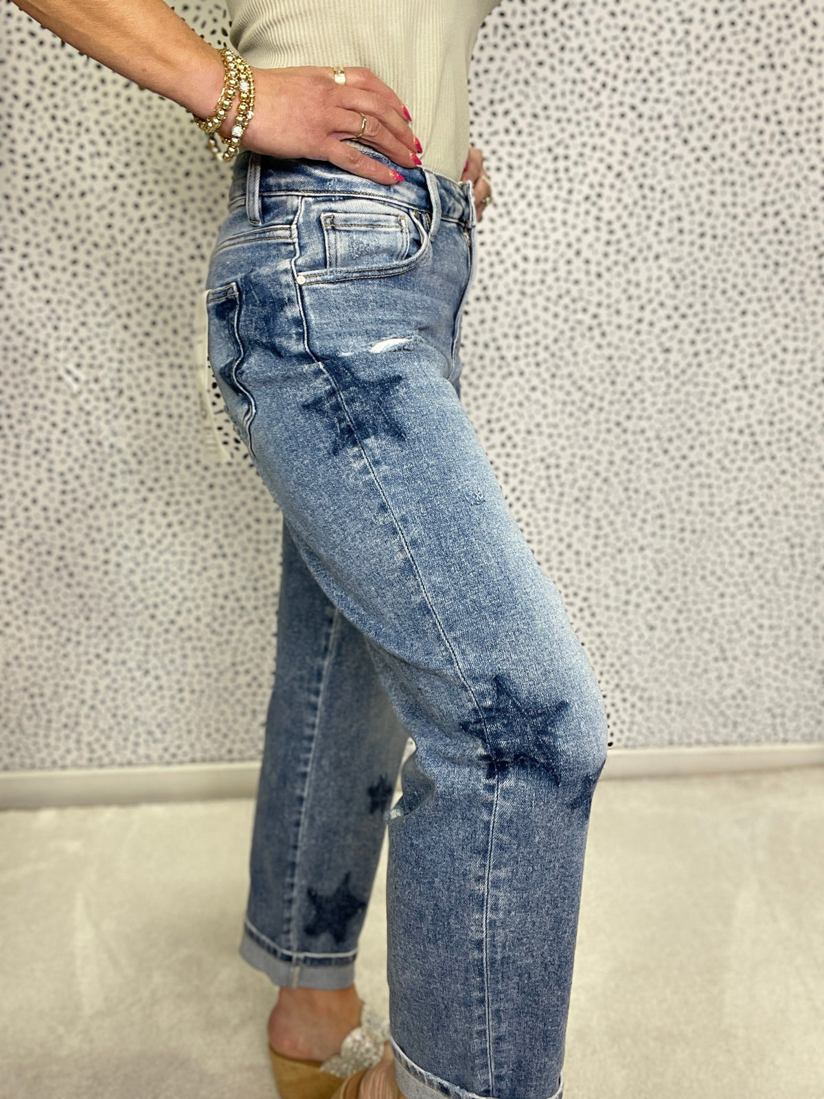 Risen Haleigh Mid Rise Boyfriend Star Shadow Jeans 091 In Medium