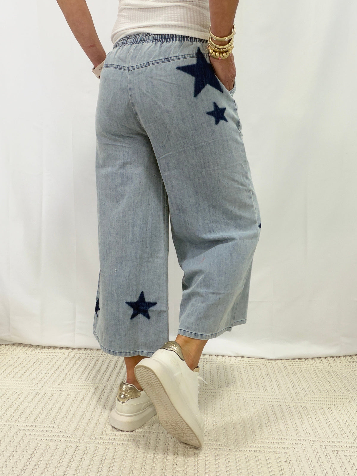 Chase My Dreams Starry Wide Leg Pants In Light Denim