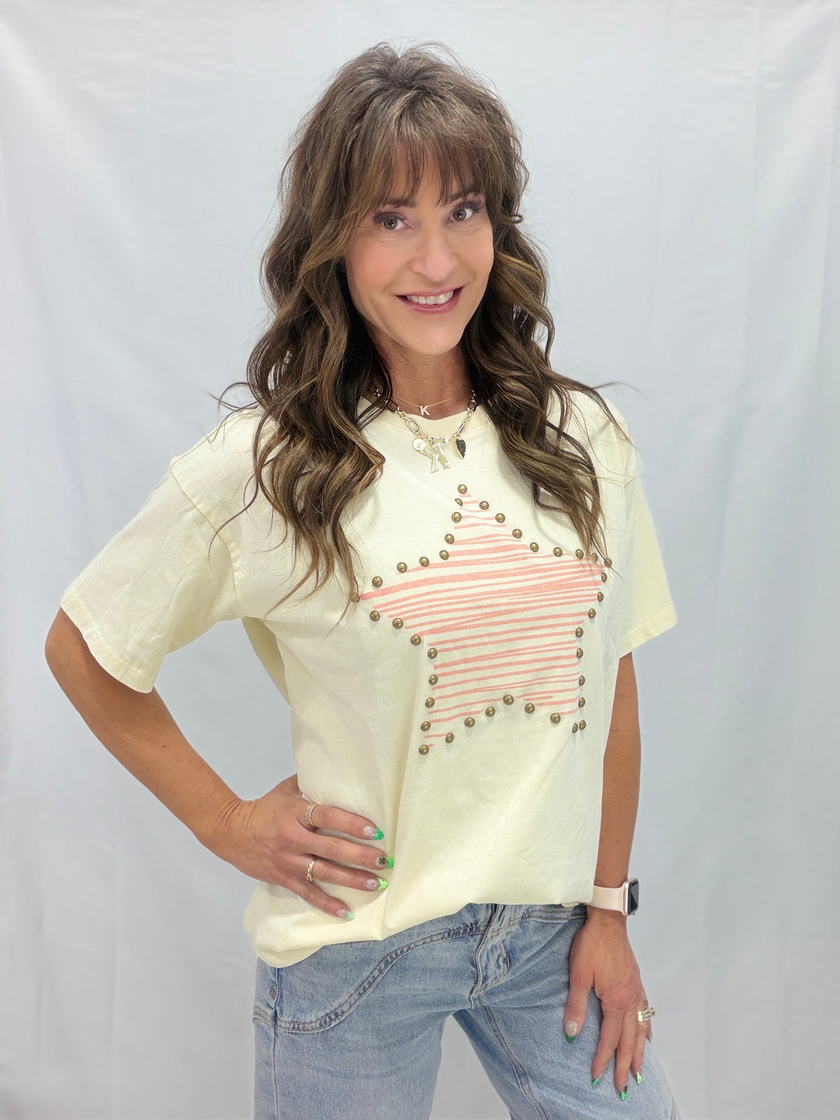 Star Print Stud Top in 2 Colors