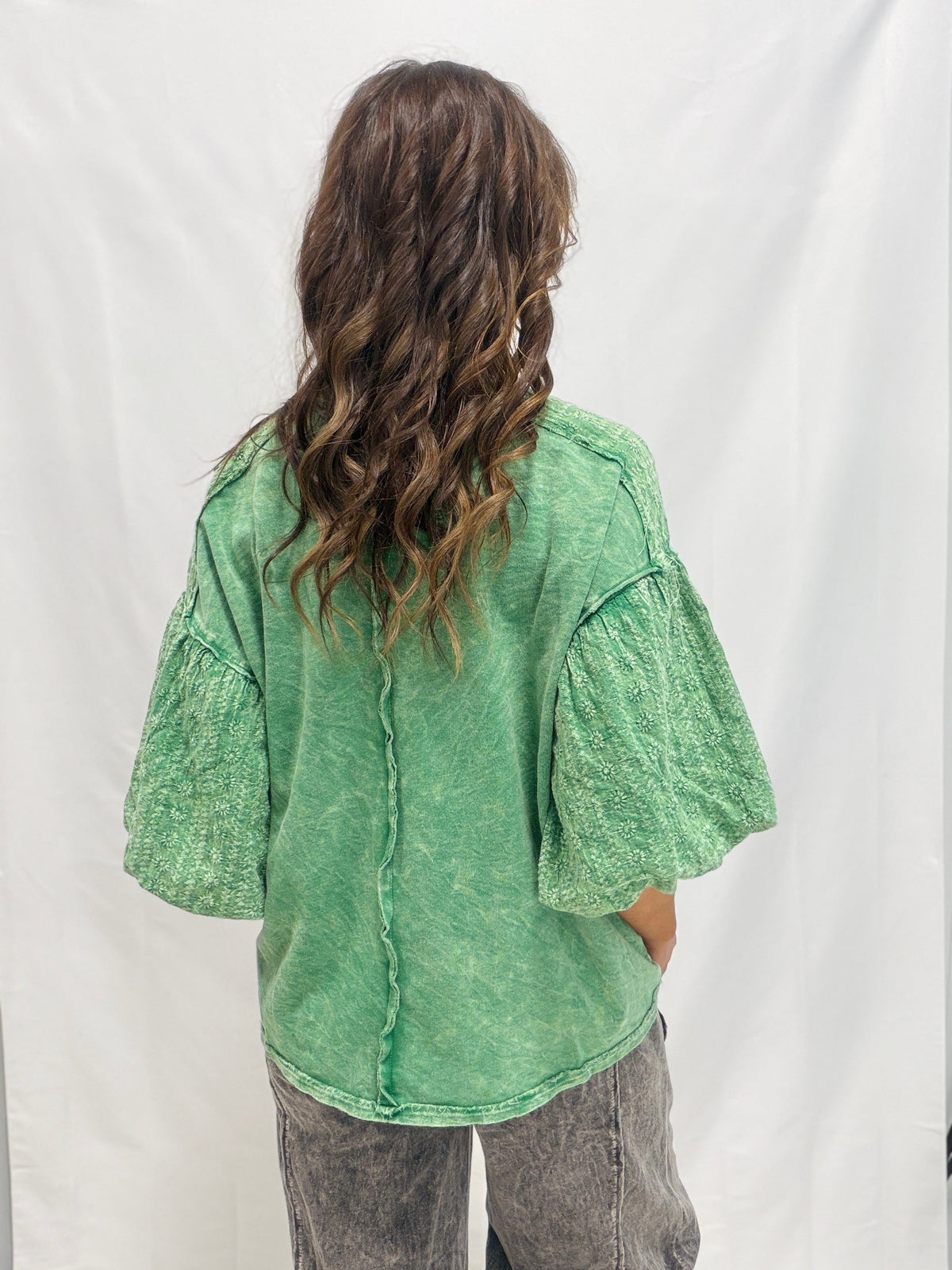 Til You Come Back Home Puff Sleeve Accent Top In 2 Colors
