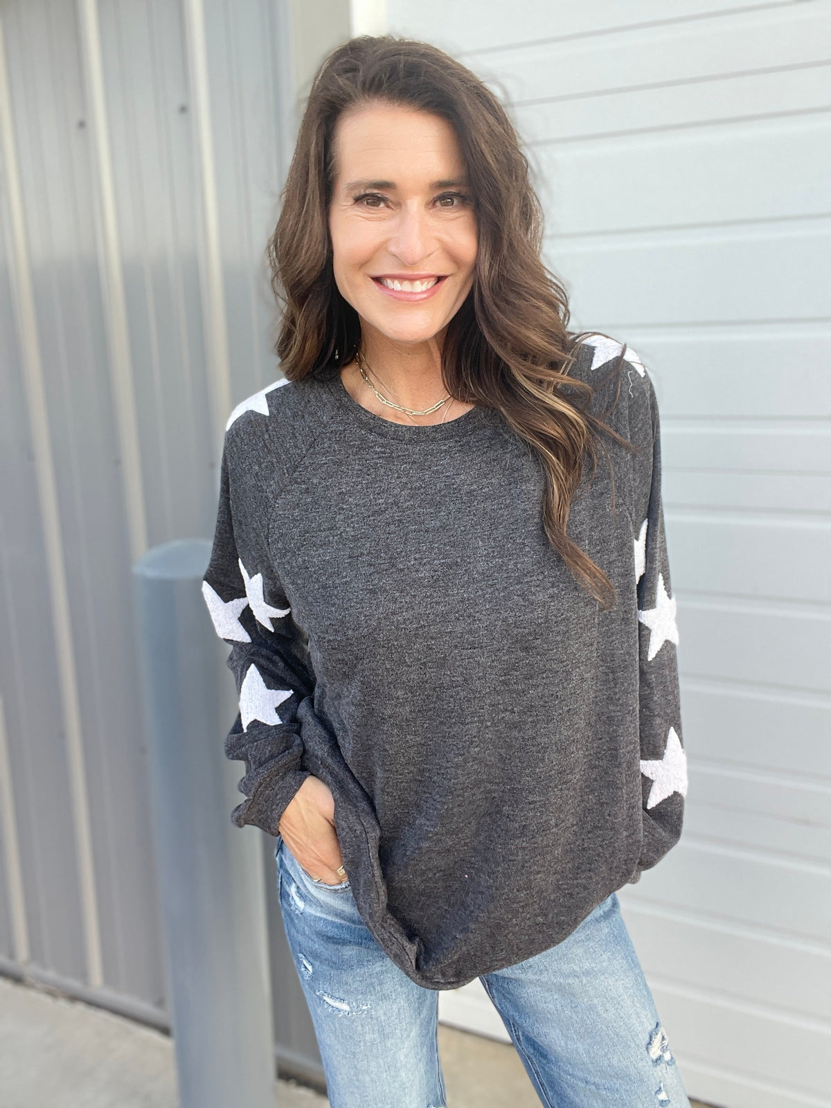 Shooting Star Knit Sweater In 3 Colors: Grey, Rose, Charcoal *Final Sale*