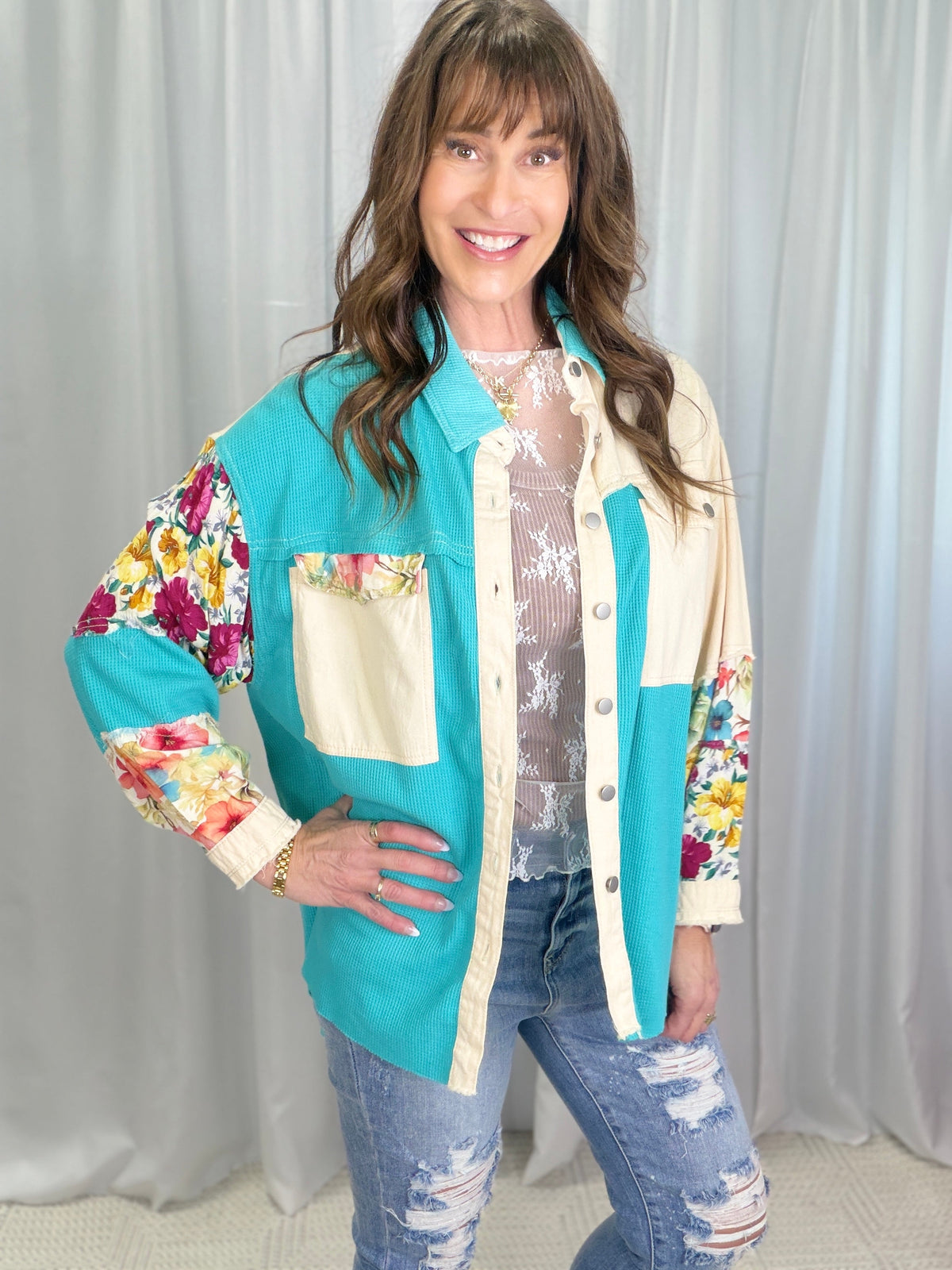 POL Sassy Look Oversized Patch Work Top In 6 Colors *Final Sale*