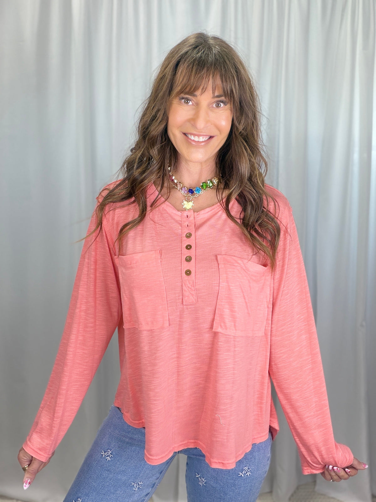 Pol Harper Slub Button Top in 4 Colors