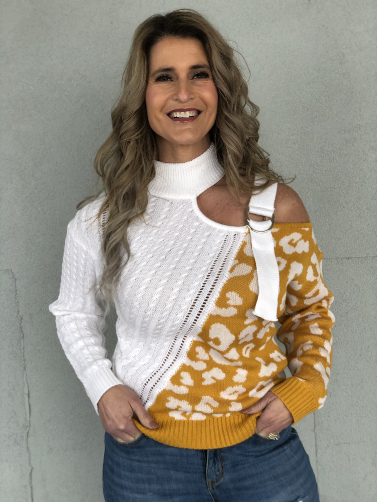 Buckle Up Open Shoulder Sweater *Final Sale*