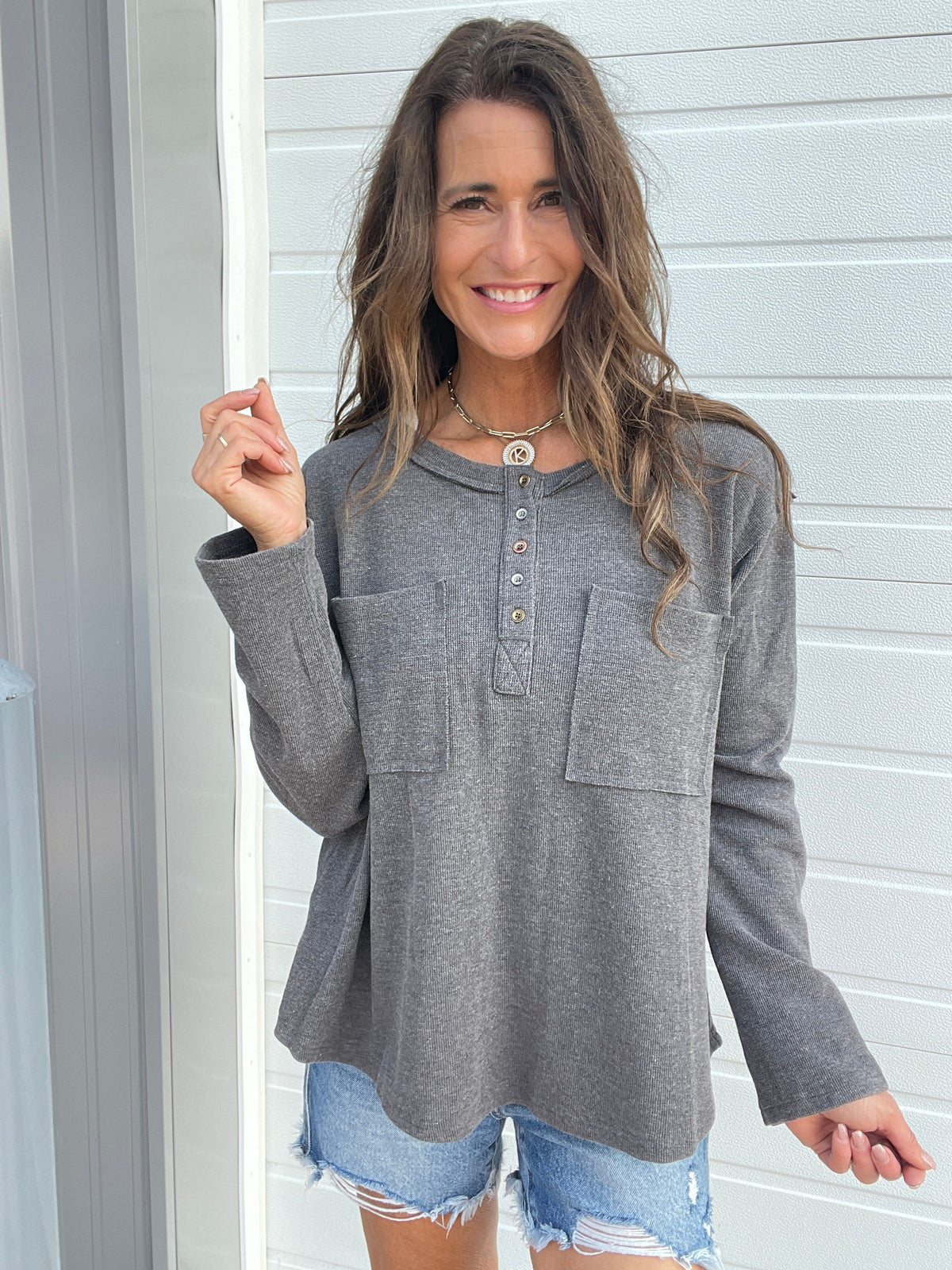 Pol Just The Way We Go Long Sleeve Top In 3 Colors: Sienna, Ivory, Charcoal *Final Sale*