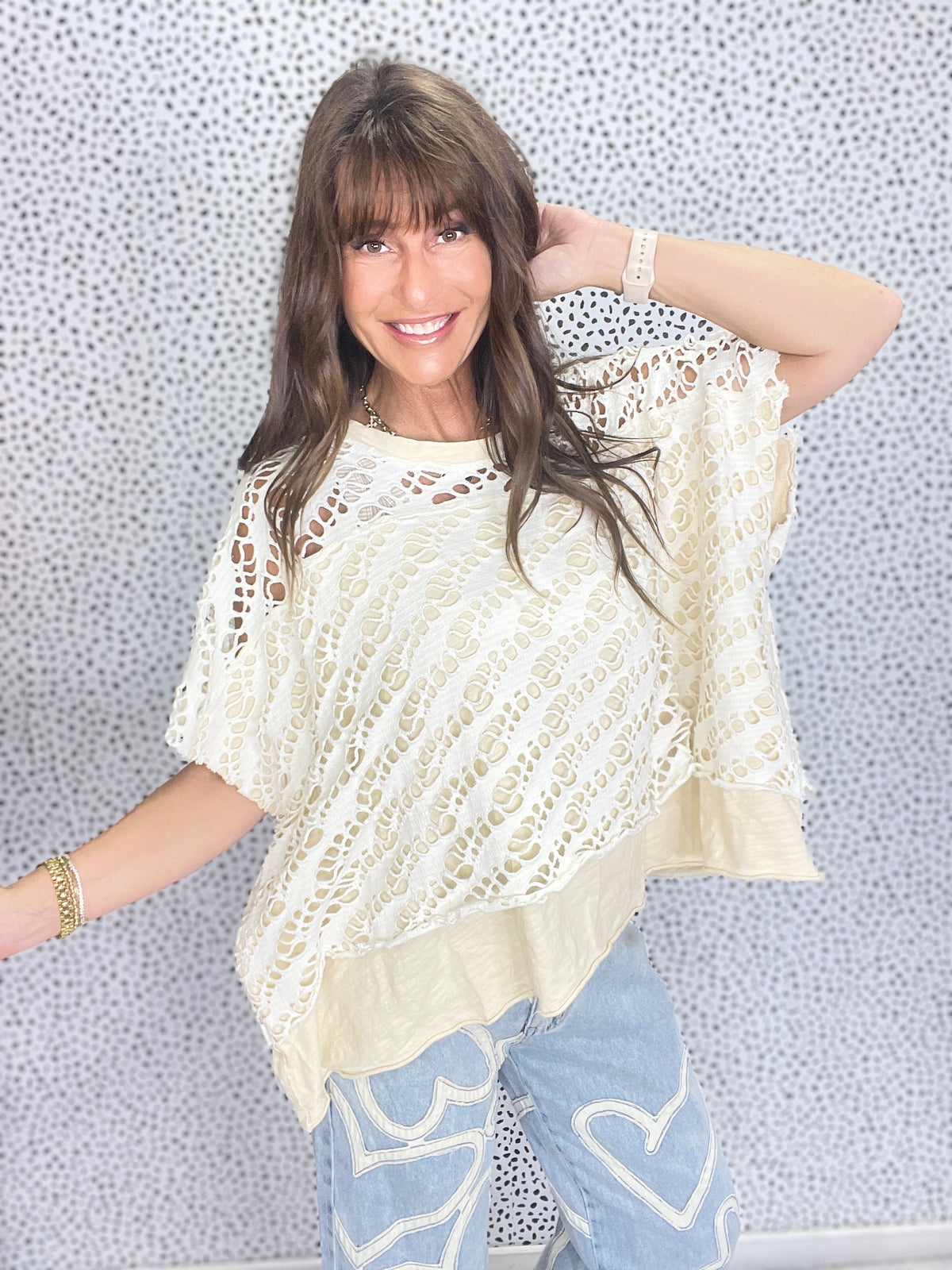 Oli & Hali WASHED CROCHET LAYERED KNIT TOP In 2 Colors