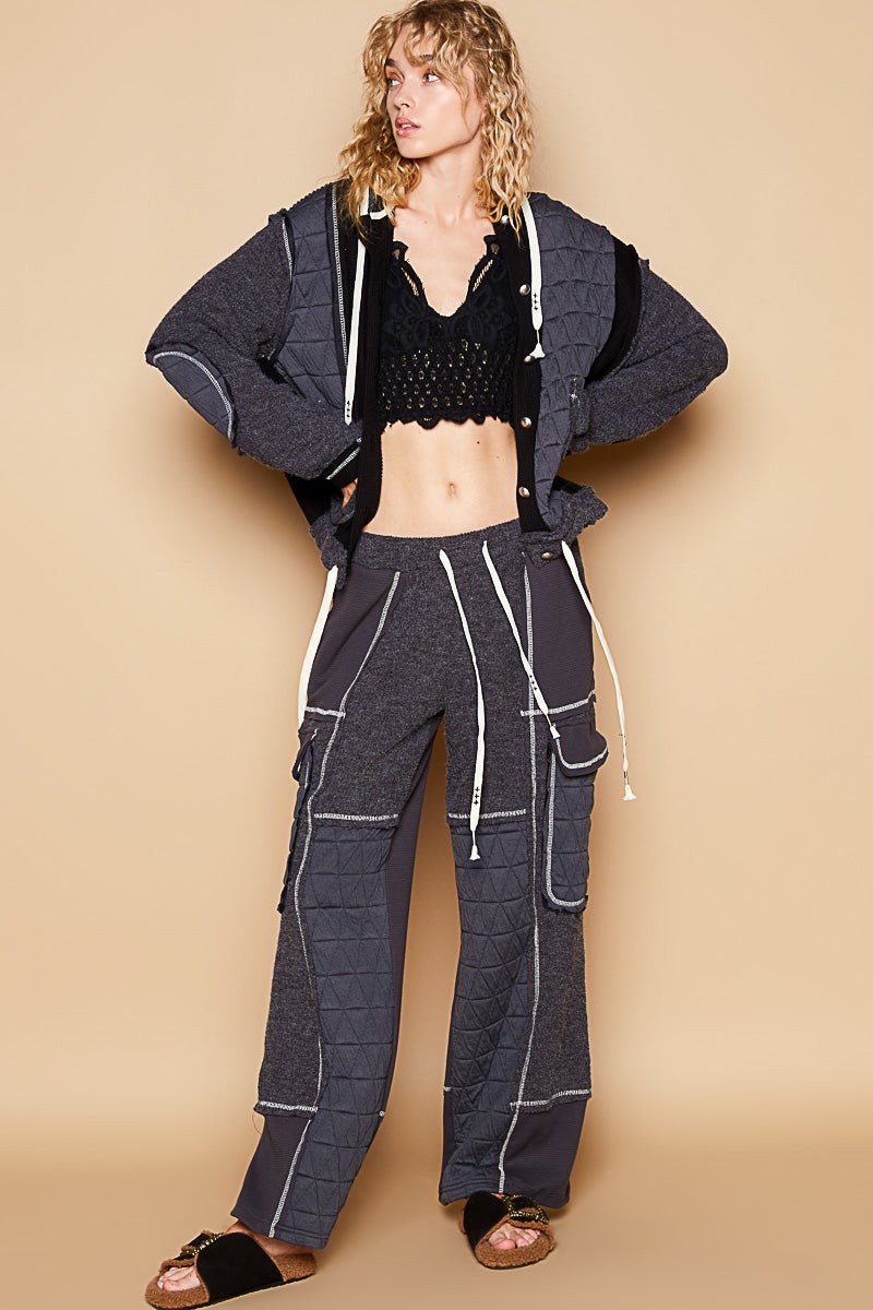 POL See It Through Relaxed Fit Rib And Quilted Pants In 3 Colors *Final Sale*