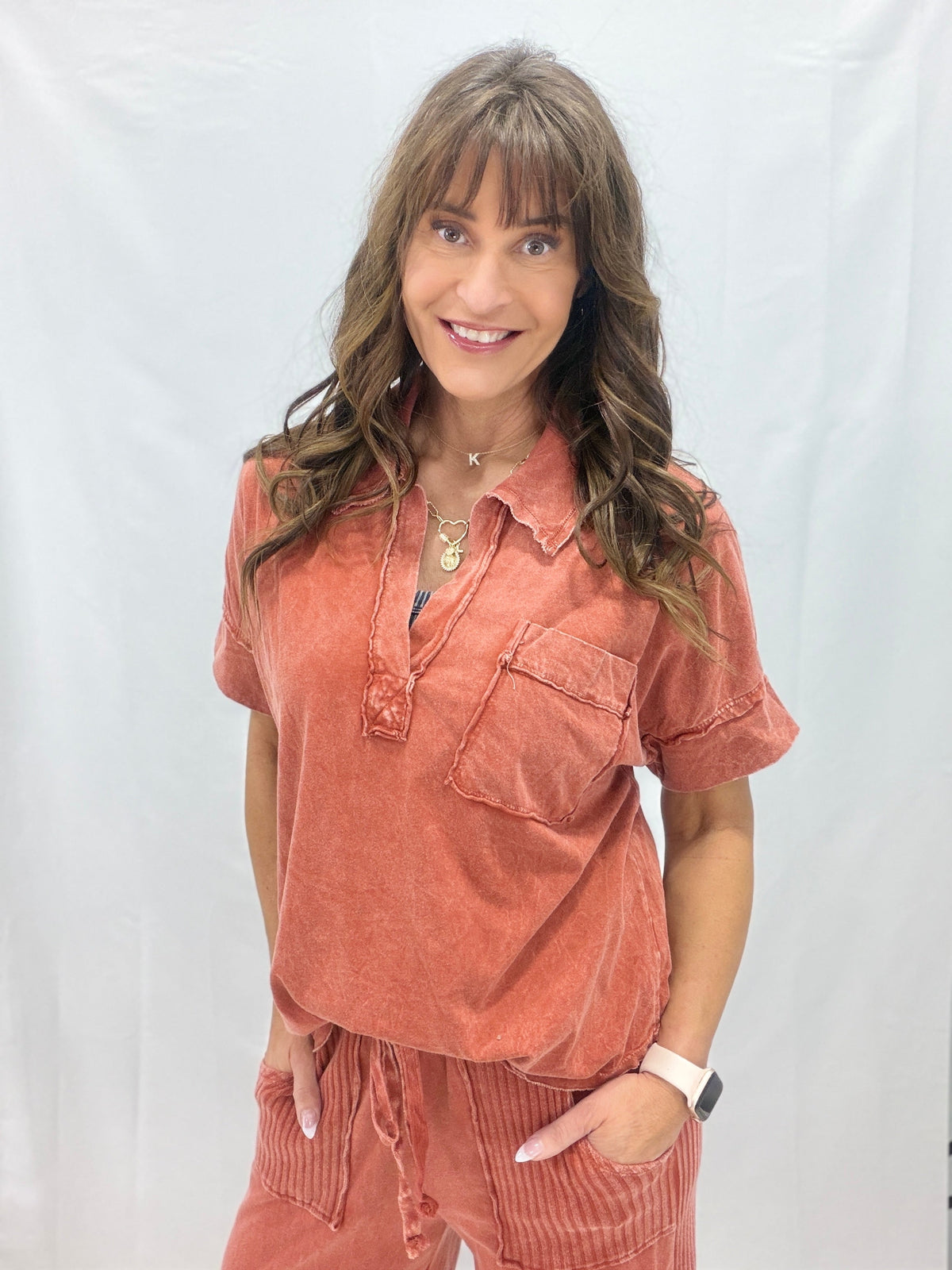 Stonewash Relaxed Collared Pocket Top in 4 Colors