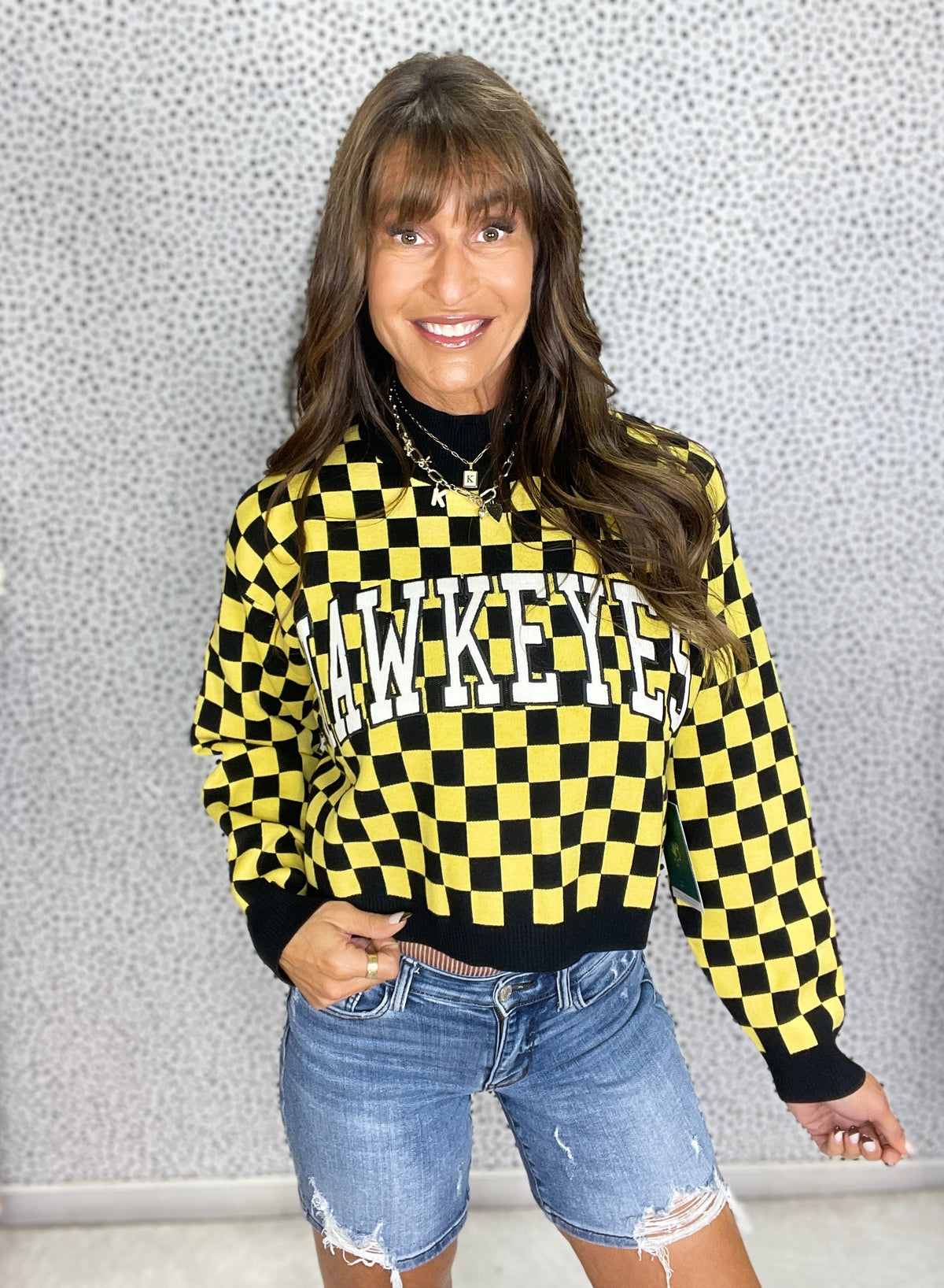 Iowa Checkerboard Crew Sweater