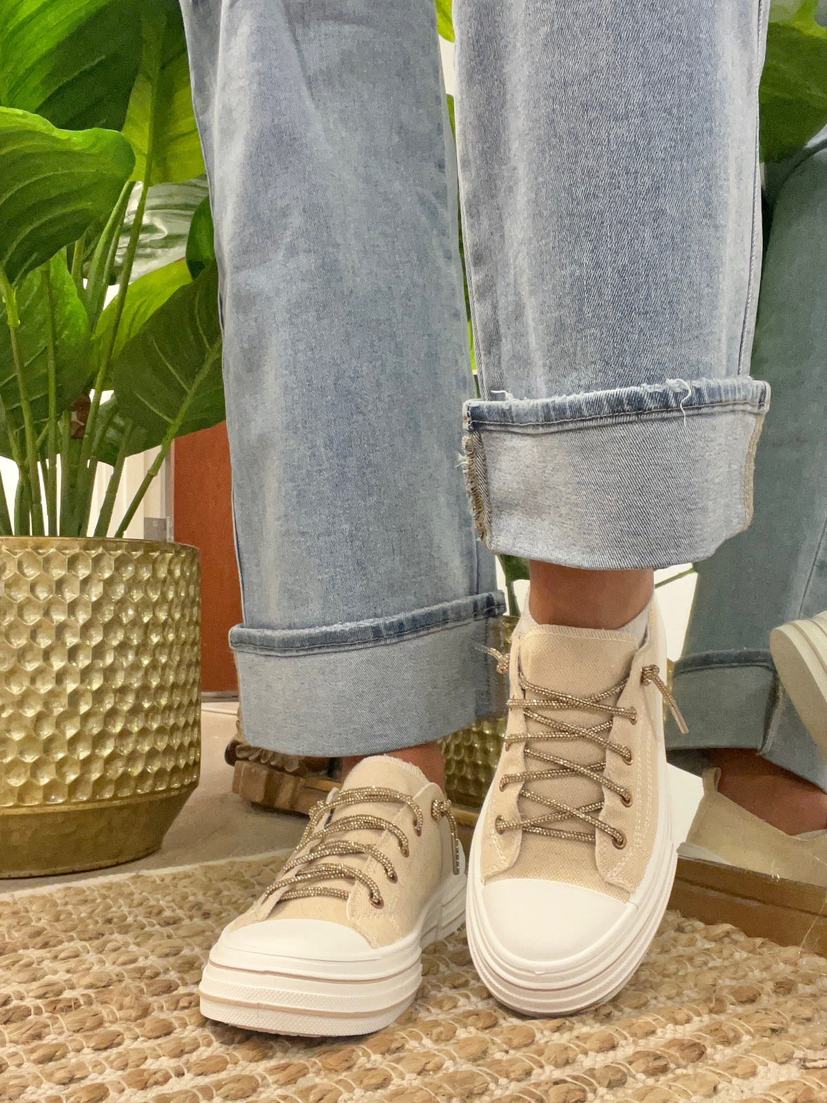 Very G Aman Bling Lace Sneakers In Natural *Final Sale*