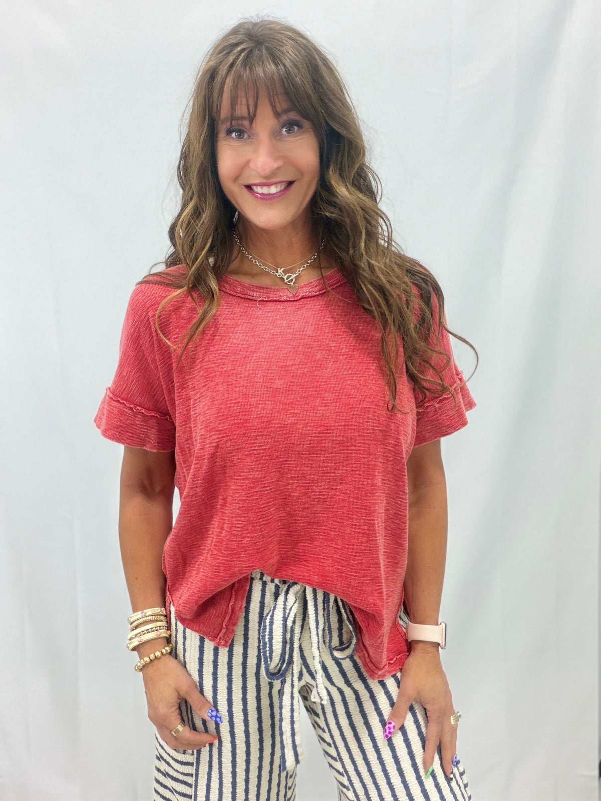 Cozy Crush Mineral Washed Scoopneck Top In Red