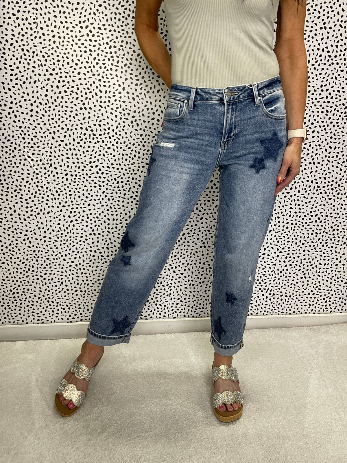 Risen Haleigh Mid Rise Boyfriend Star Shadow Jeans 091 In Medium