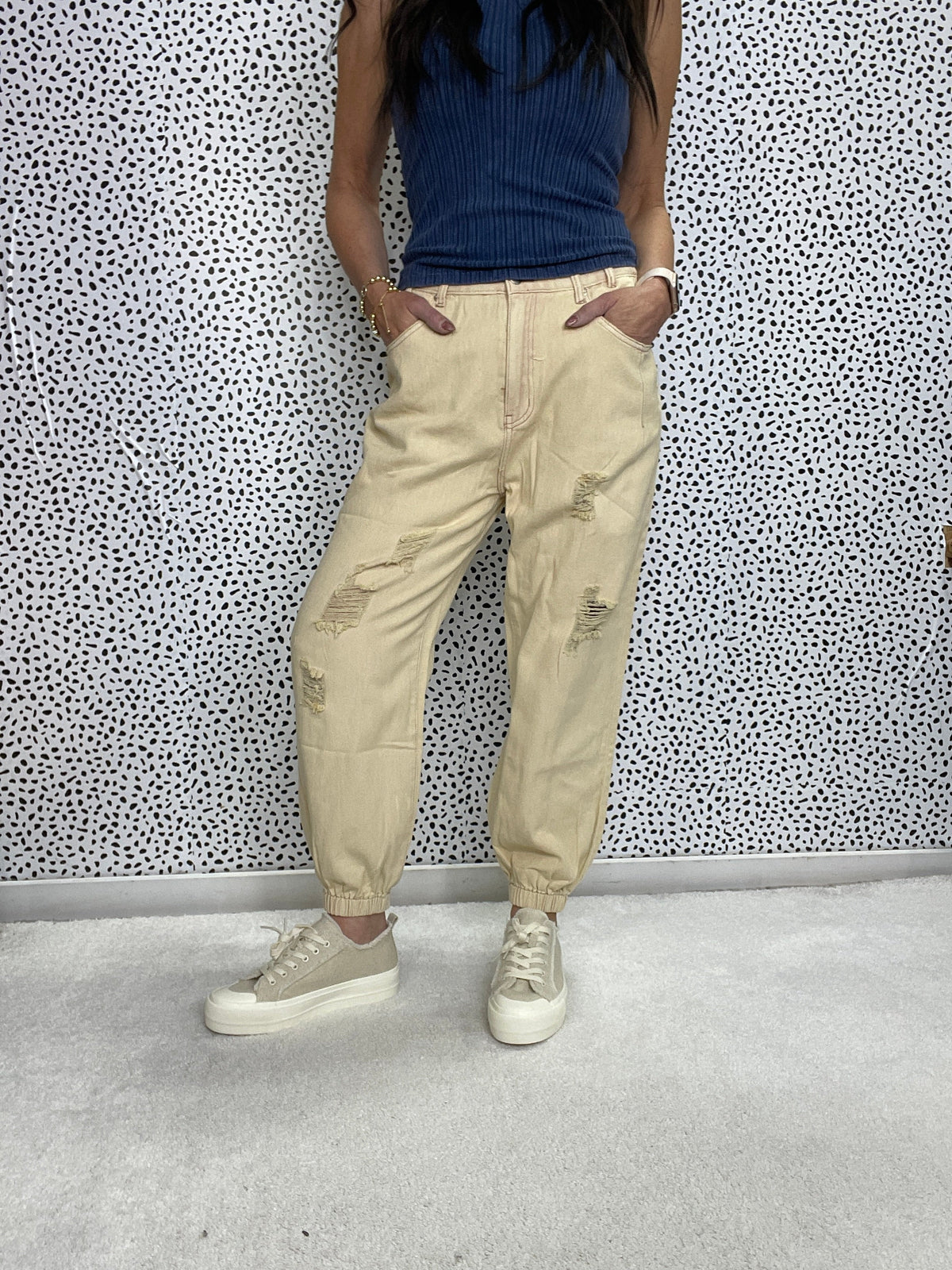 POL Check The Beat Distressed Jogger Pants In 3 Colors