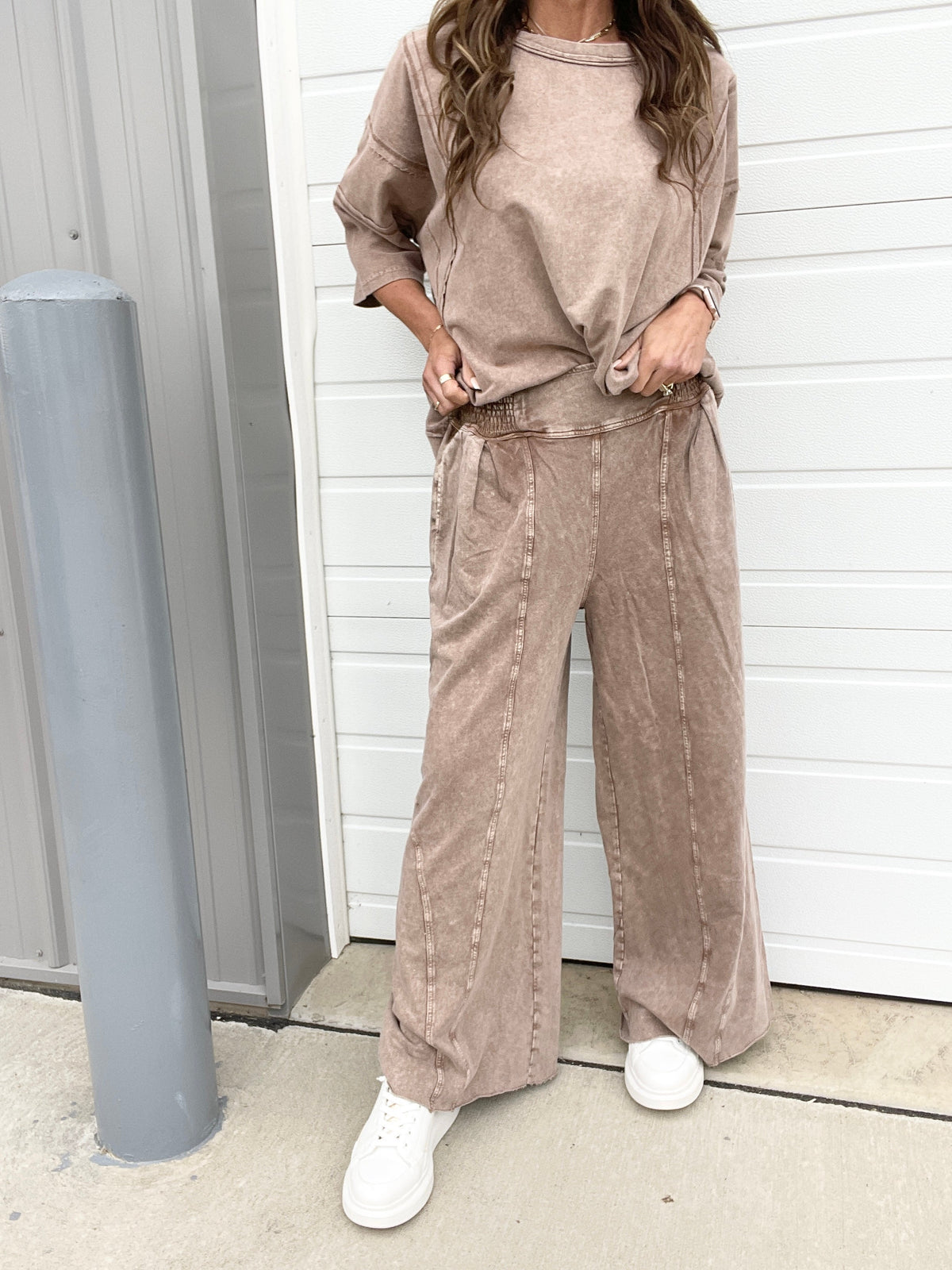 To The Top Mineral Washed Full Length Pants In 3 Colors: Black, Mocha, Green