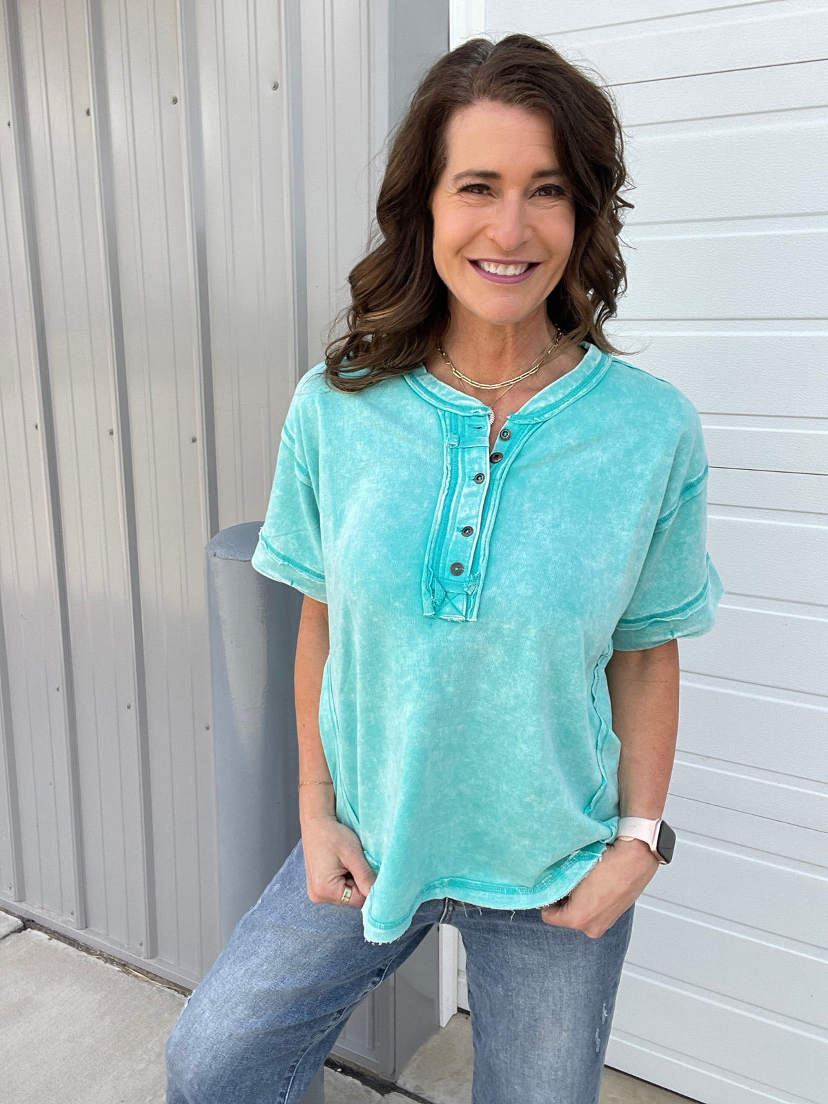 Summer Time Slip Away Henley Button Mineral Wash Short Sleeve Top in 7 Colors *Final Sale*