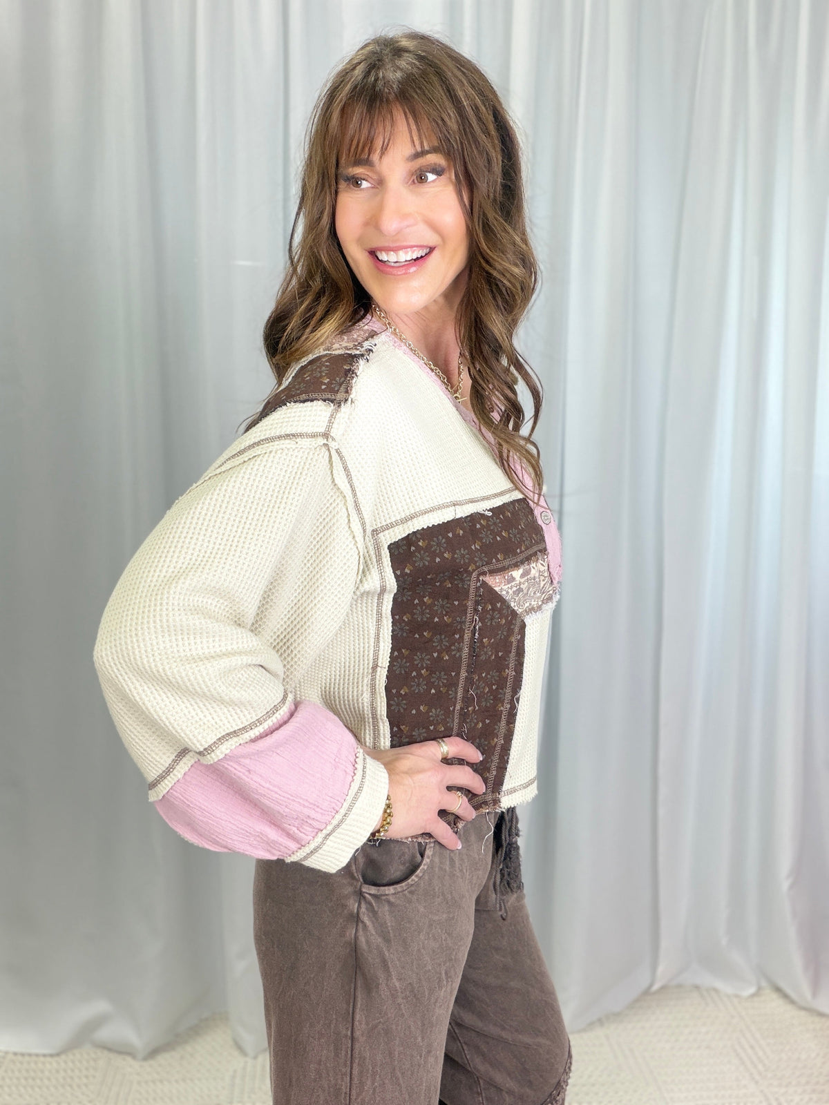 POL City Wanderer Top In Oatmeal/Pink *Final Sale*