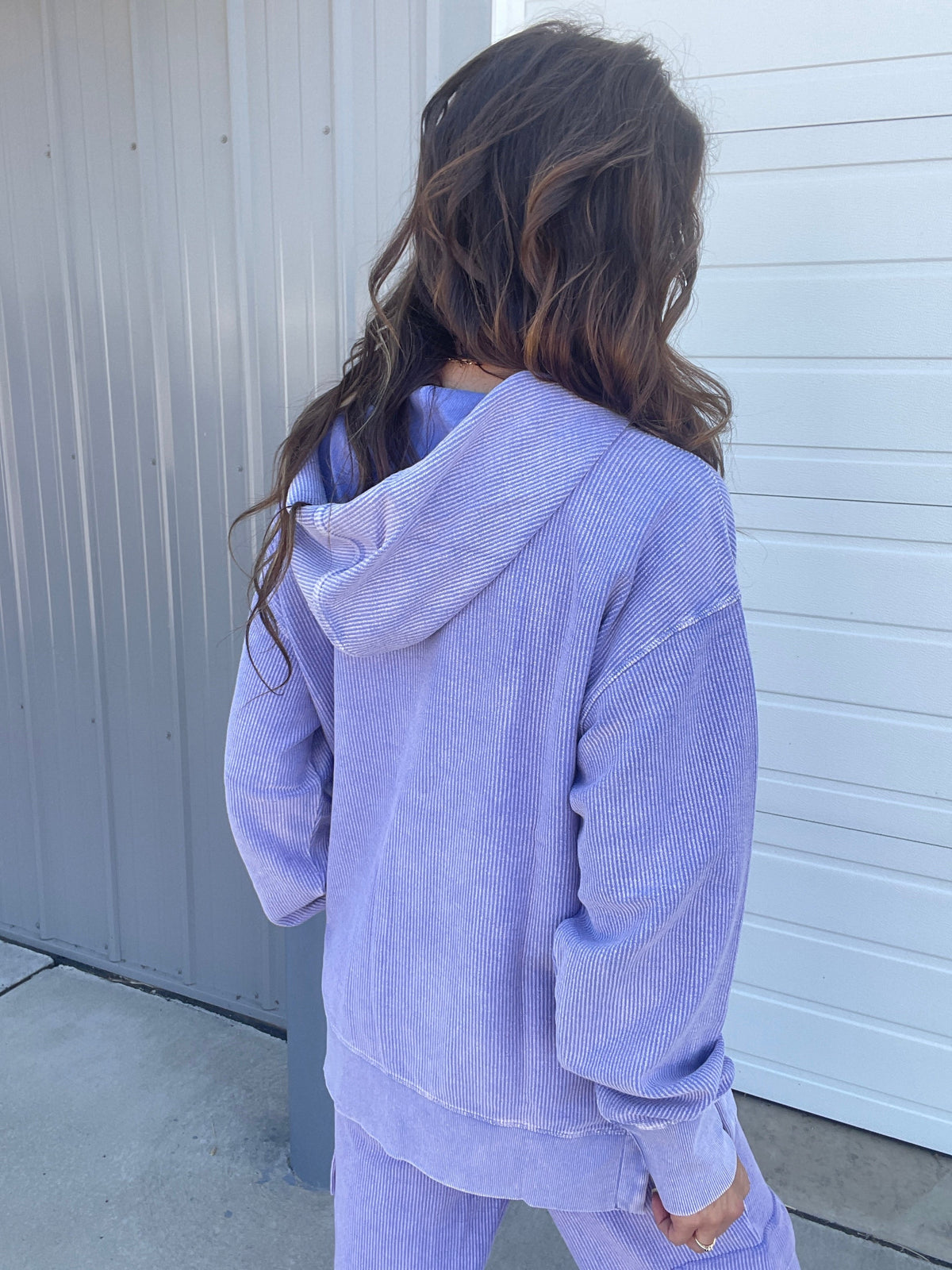 Snow Washed Corded Hoodie In 3 Colors: Black, Light Mocha, Light Purple